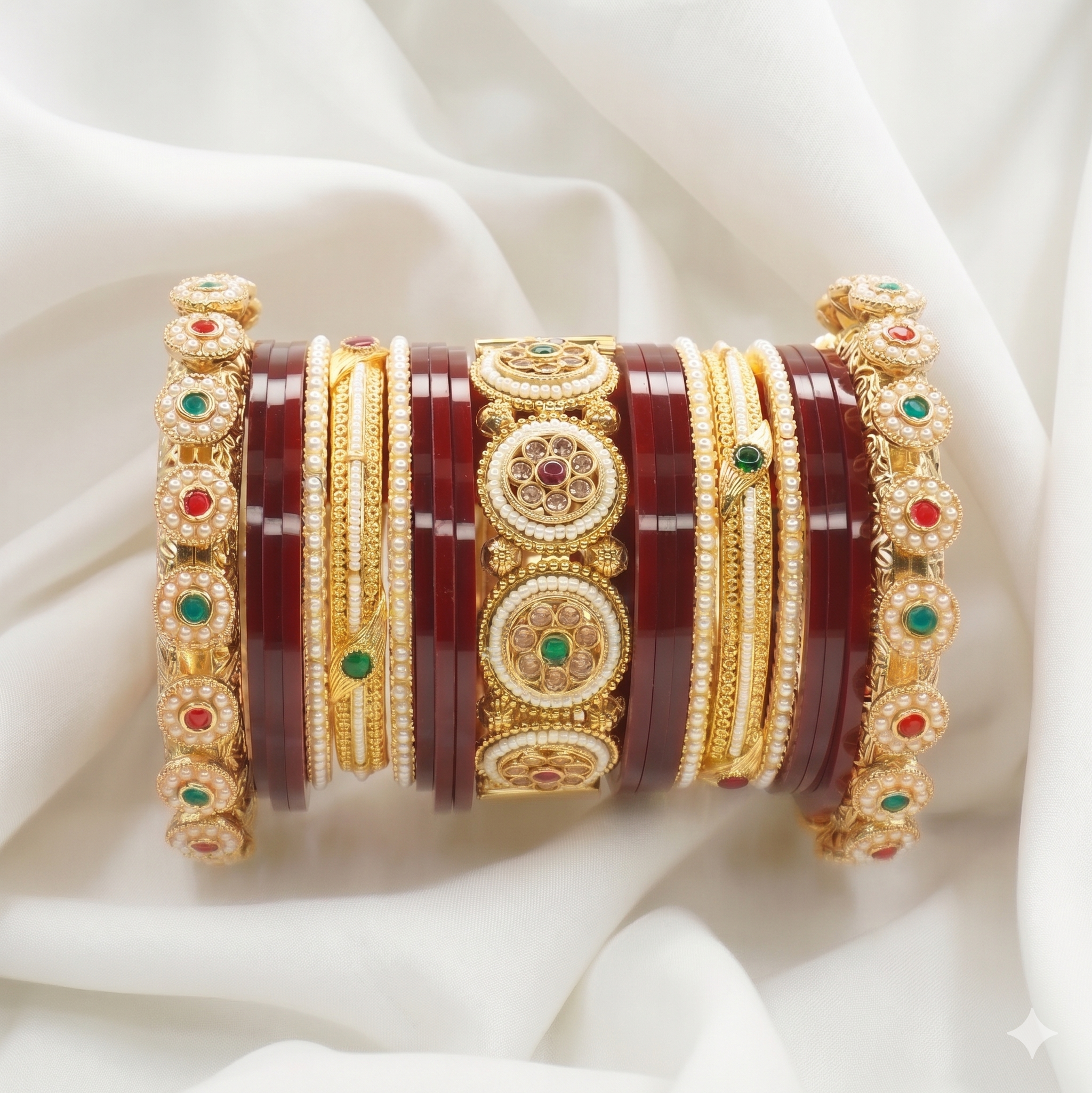 Gold Plated Pearl Kundan Bridal Kangan Bangles Pair for Women Traditional Wedding Jewelry