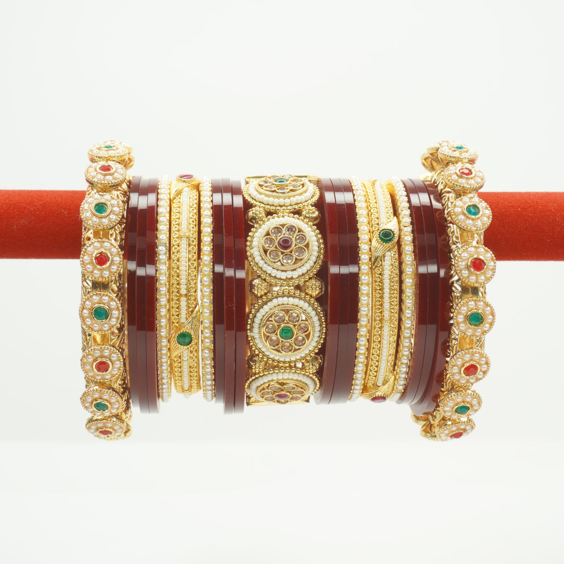 Gold Plated Pearl Kundan Bridal Kangan Bangles Pair for Women Traditional Wedding Jewelry