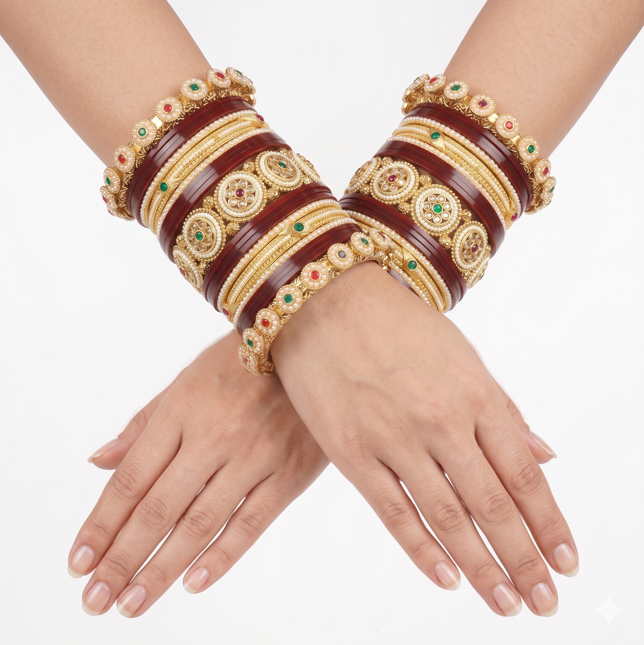Gold Plated Pearl Kundan Bridal Kangan Bangles Pair for Women Traditional Wedding Jewelry