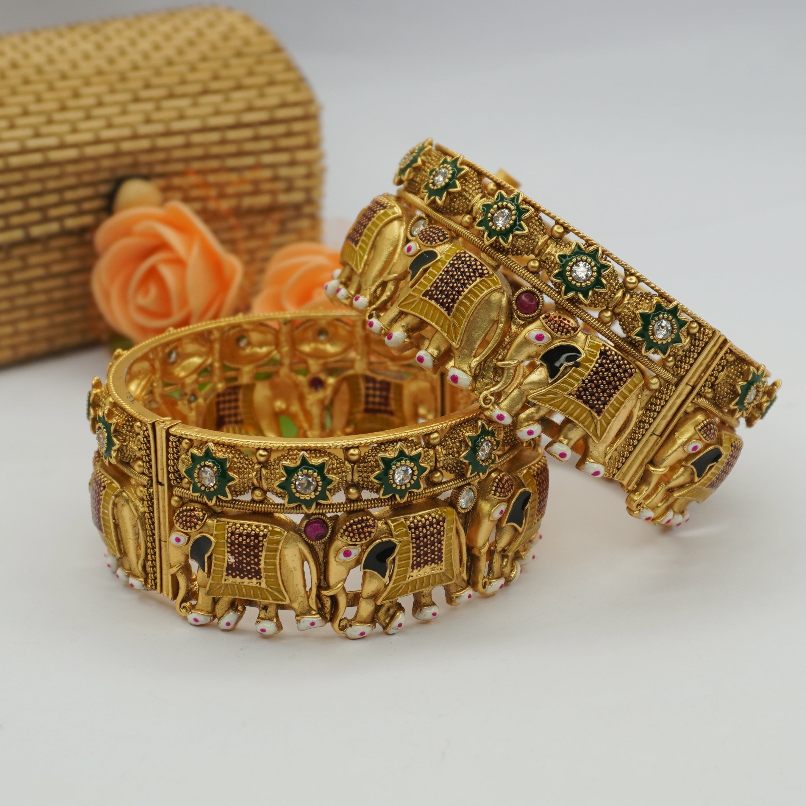 Traditional Gold Plated Elephant Kangan Bangles for Women - Designer Ethnic Wedding Jewelry Pair