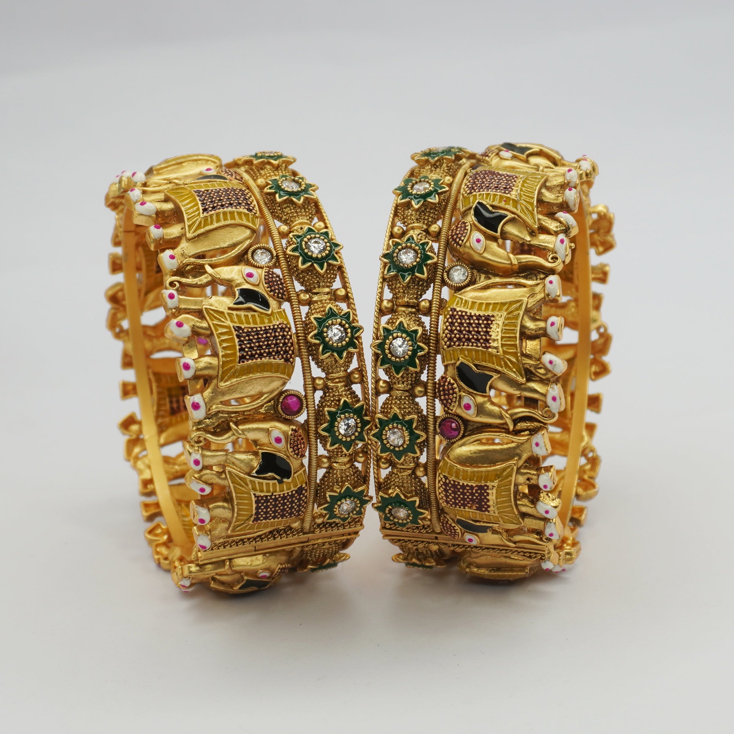 Traditional Gold Plated Elephant Kangan Bangles for Women - Designer Ethnic Wedding Jewelry Pair