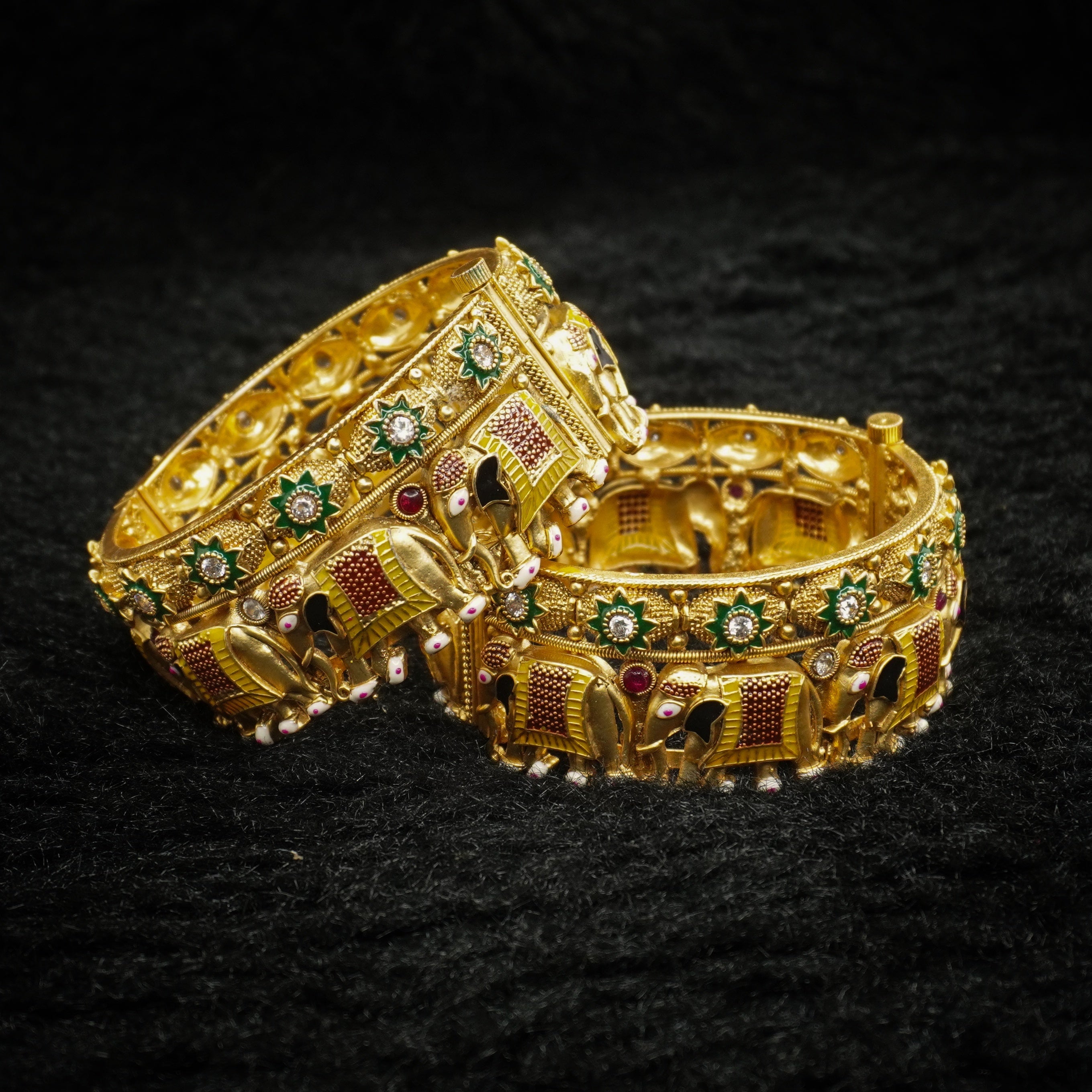 Traditional Gold Plated Elephant Kangan Bangles for Women - Designer Ethnic Wedding Jewelry Pair