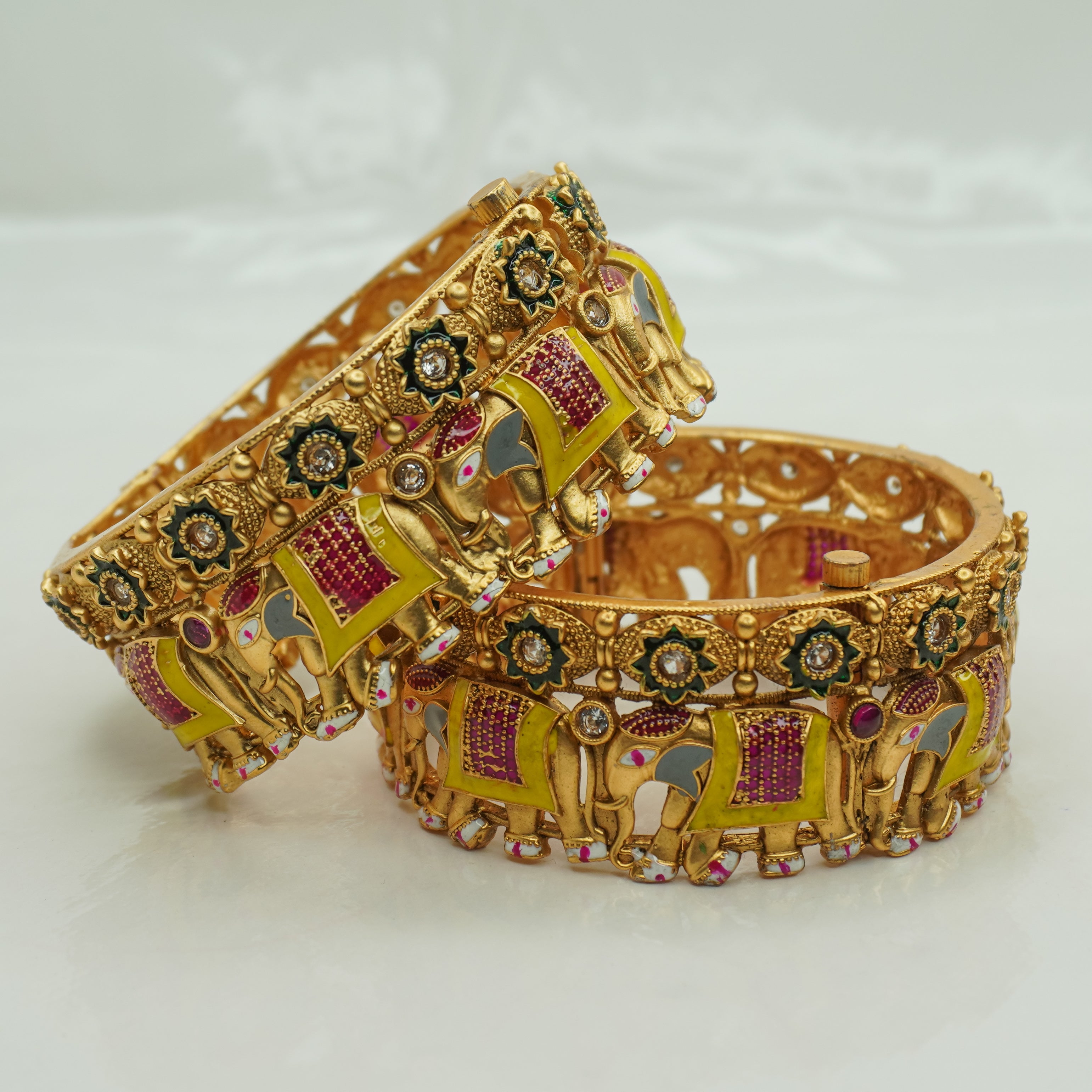 Traditional Gold Plated Elephant Kangan Bangles for Women - Designer Ethnic Wedding Jewelry Pair