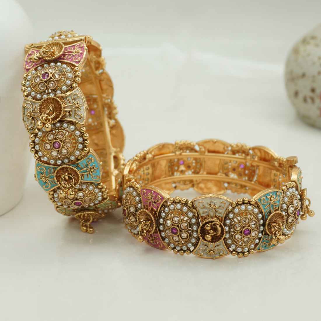 Designer Multicolor Kundan Meenakari Pearl Embellished Bridal Bangles Set
