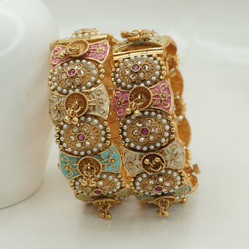 Designer Multicolor Kundan Meenakari Pearl Embellished Bridal Bangles Set