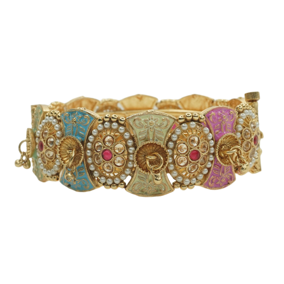 Designer Multicolor Kundan Meenakari Pearl Embellished Bridal Bangles Set