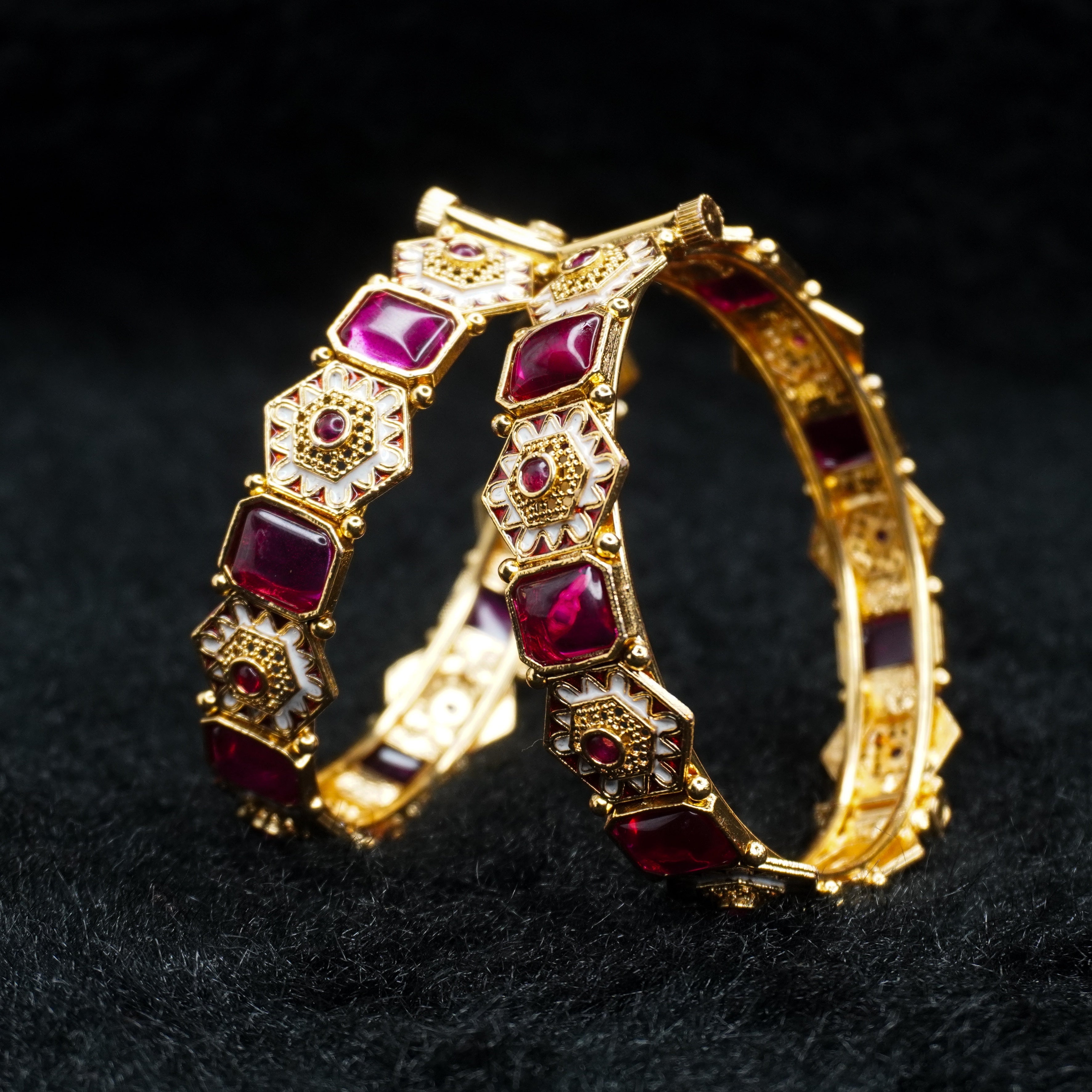 Latest Gold Plated Pink Meenakari Openable Bangles Pair for Women Ethnic Wedding Party Wear
