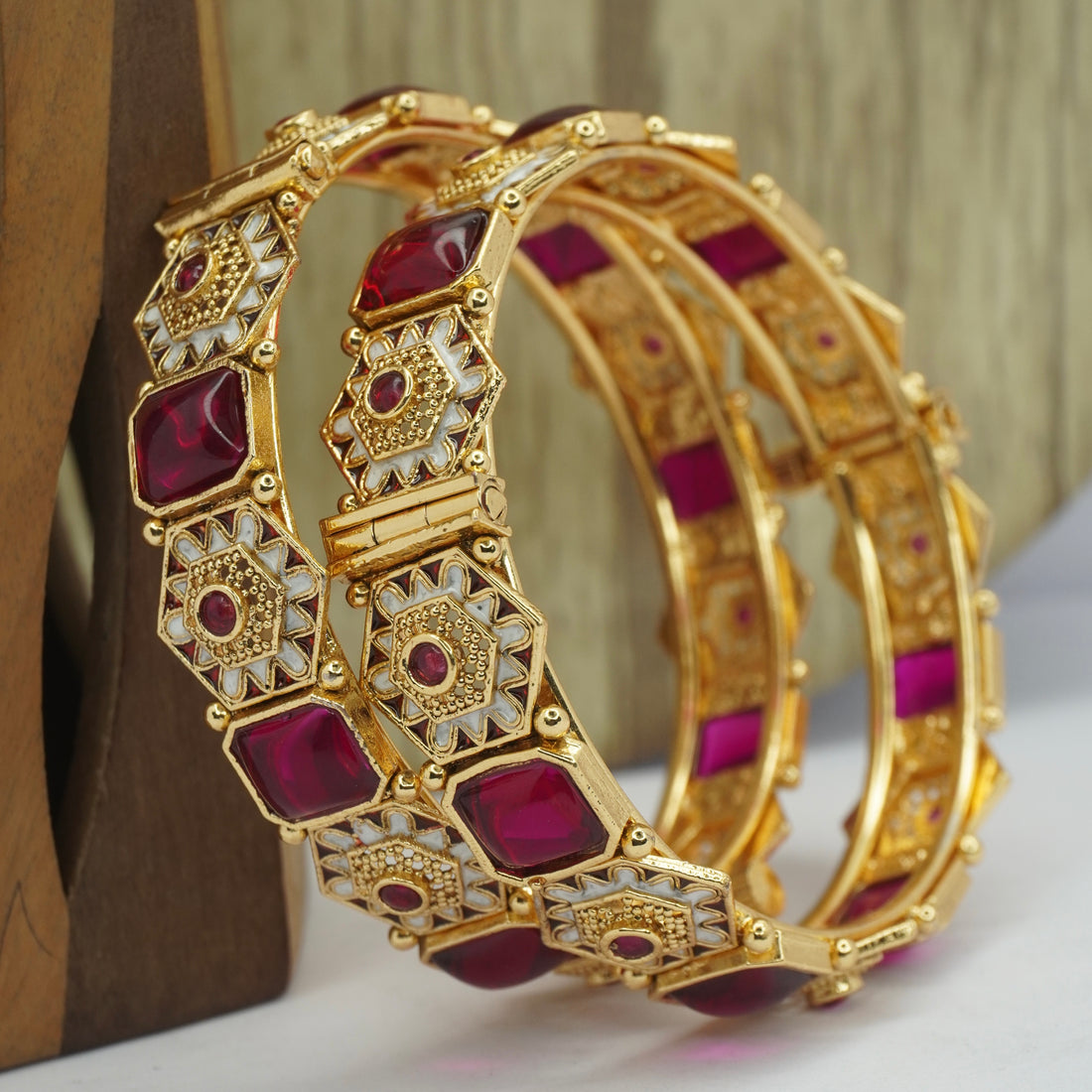 Latest Gold Plated Pink Meenakari Openable Bangles Pair for Women Ethnic Wedding Party Wear