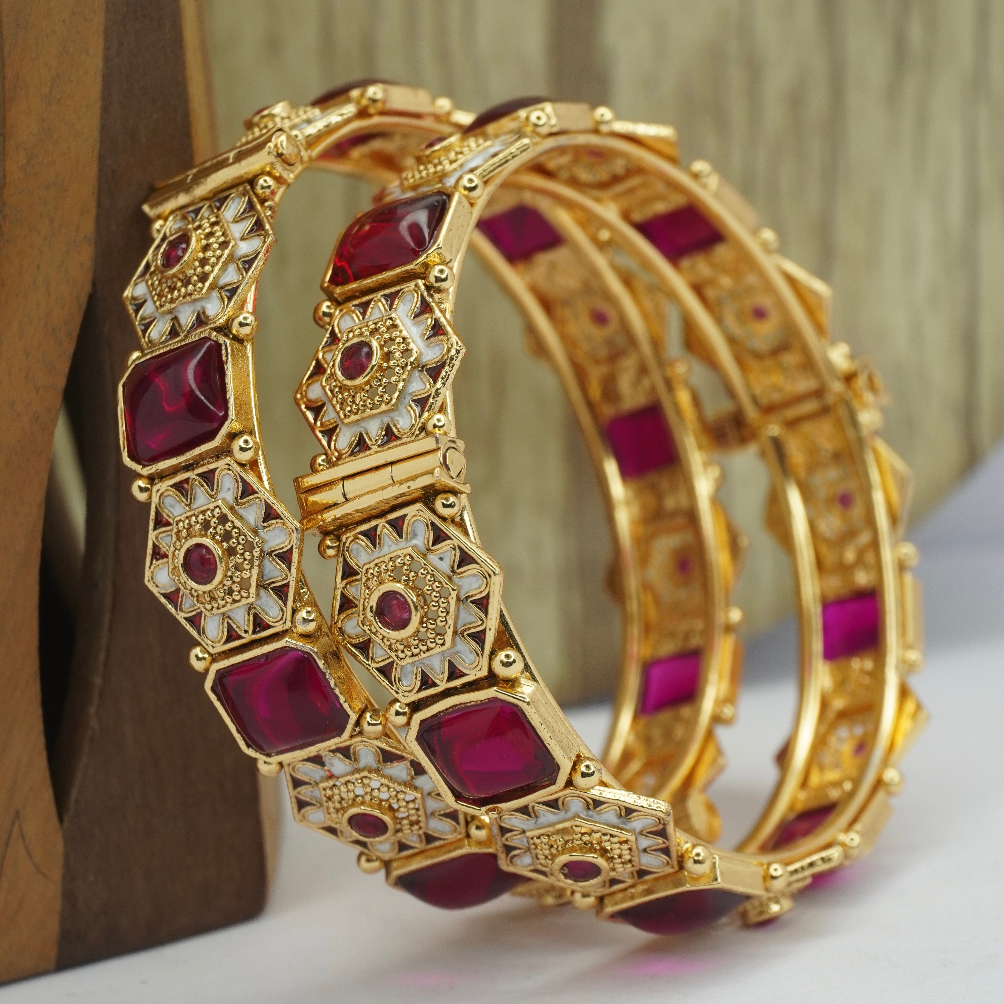 Latest Gold Plated Pink Meenakari Openable Bangles Pair for Women Ethnic Wedding Party Wear