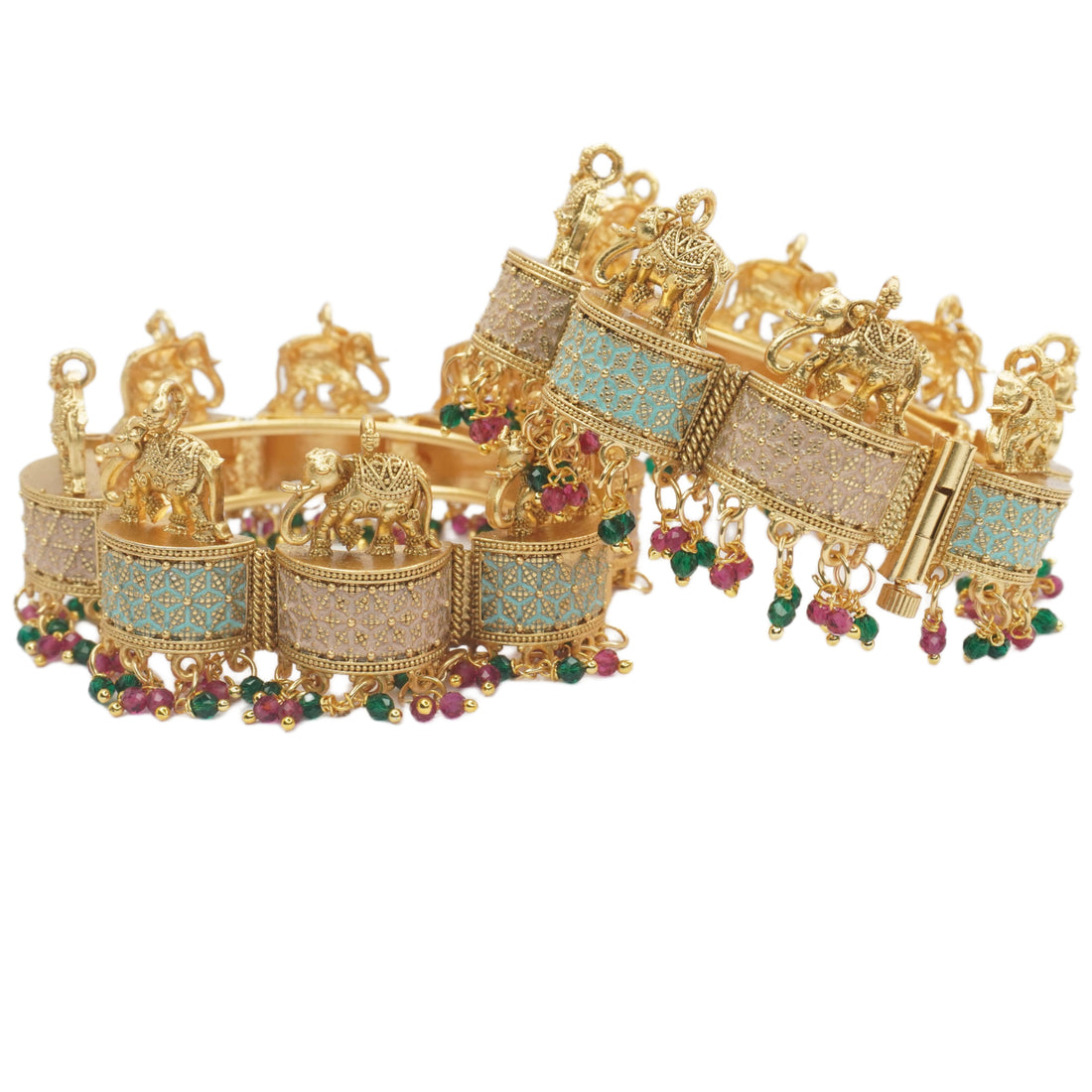 Designer Gold Plated Elephant Meenakari Openable Kangan Bangles Pair for Women Traditional Bridal Wedding Festive Wear