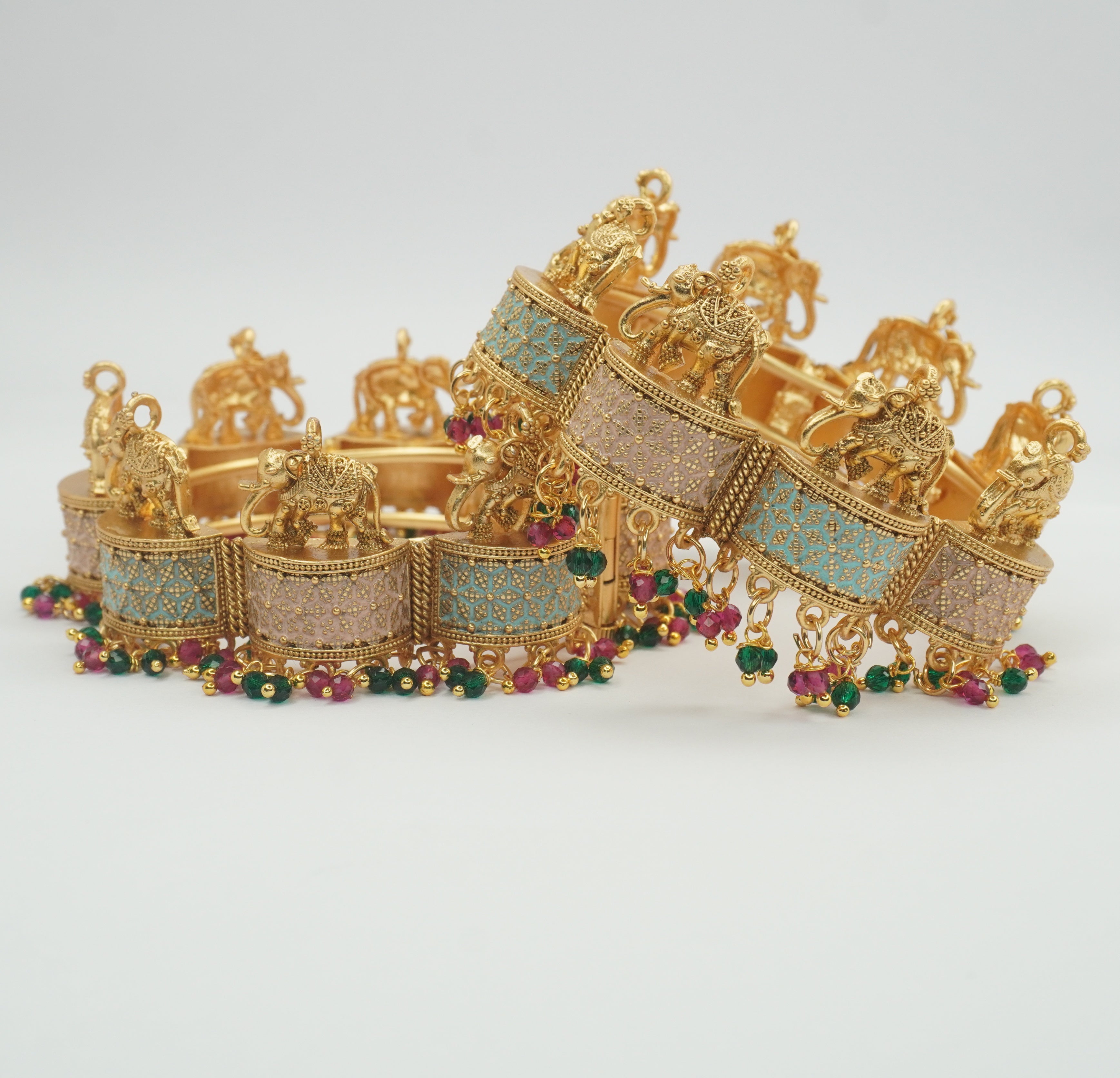 Designer Gold Plated Elephant Meenakari Openable Kangan Bangles Pair for Women Traditional Bridal Wedding Festive Wear
