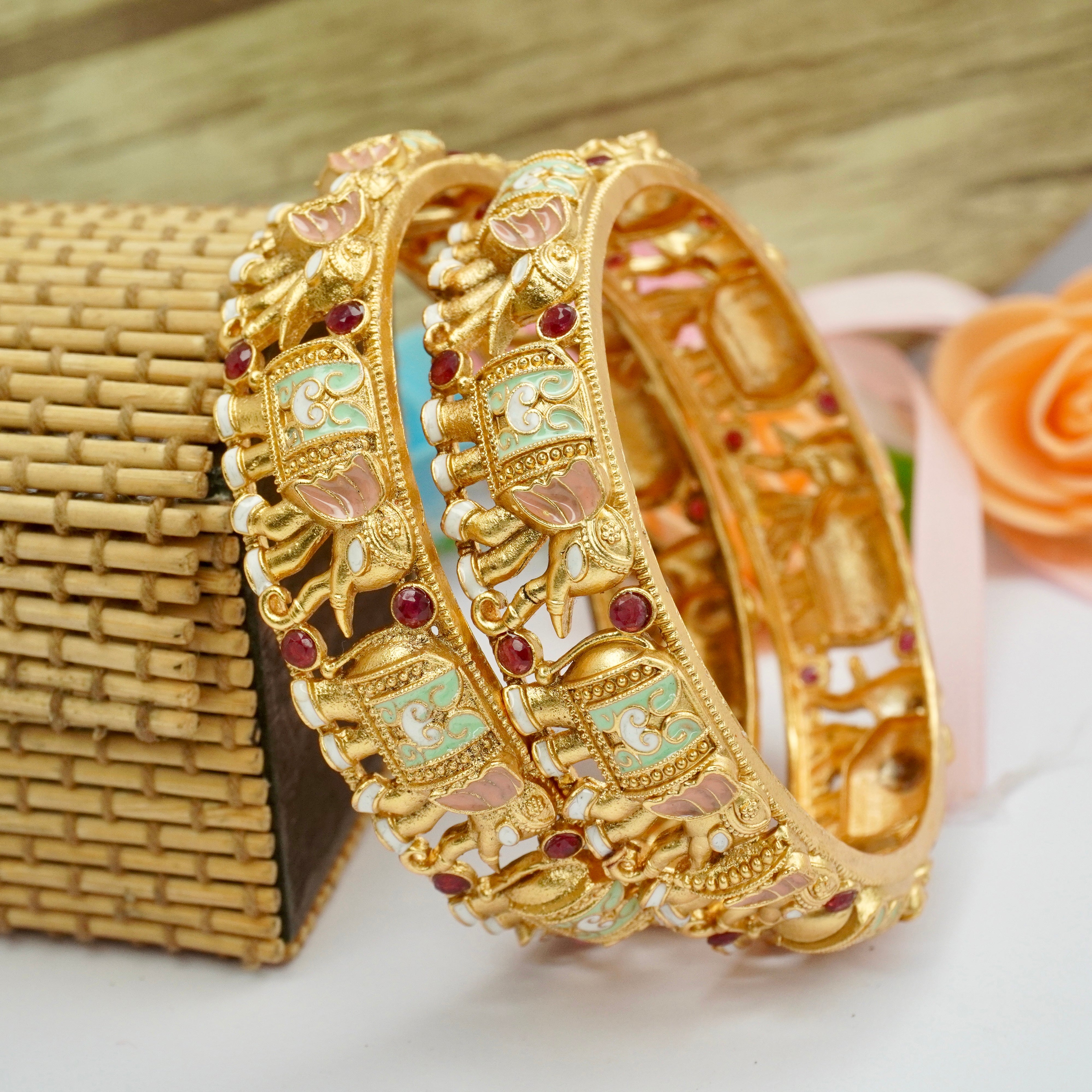 Gold Plated Elephant Designer Traditional Bangles for Women