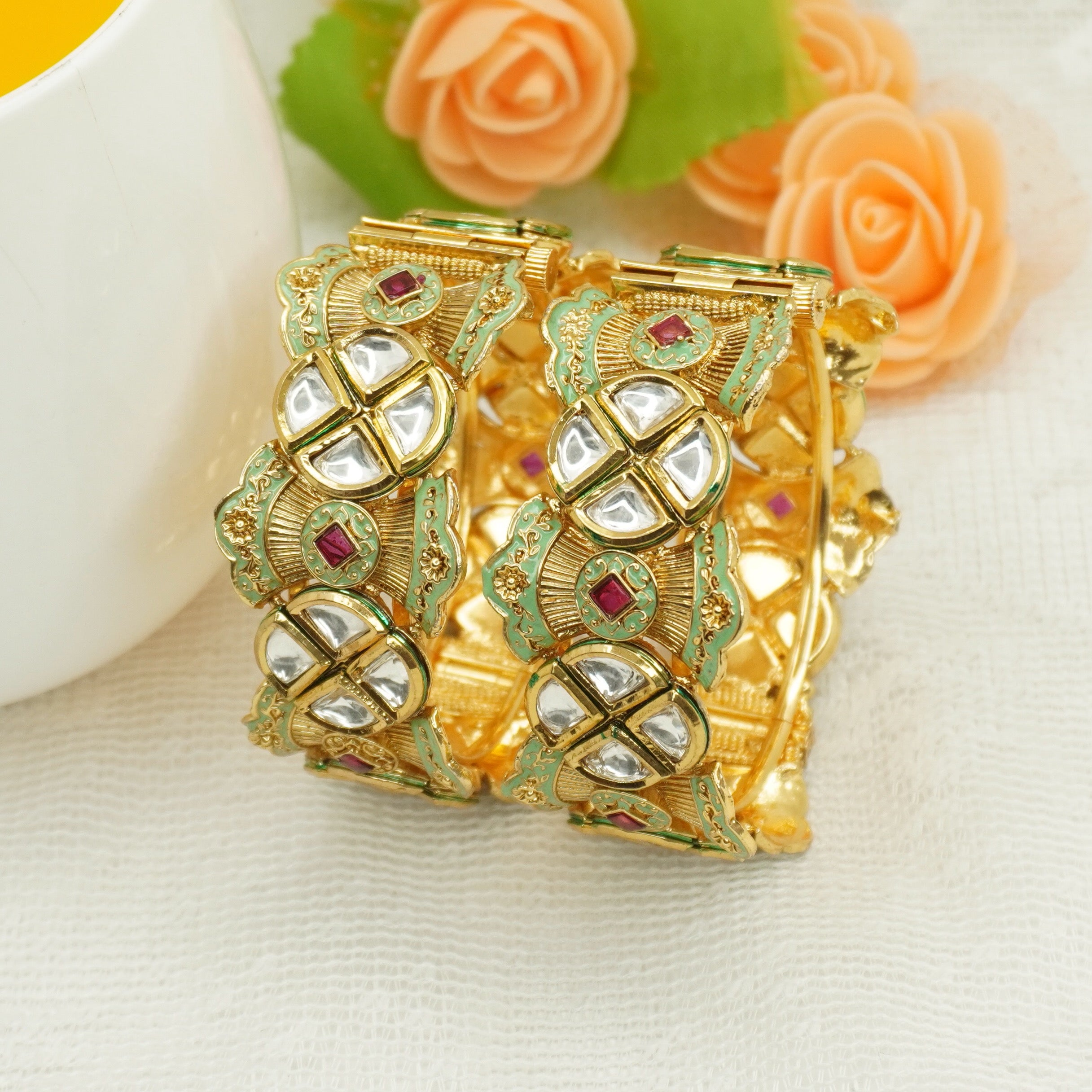 Latest Gold Plated Kundan Kangan for Women – Meenakari Bridal Wedding Party Wear Bangles