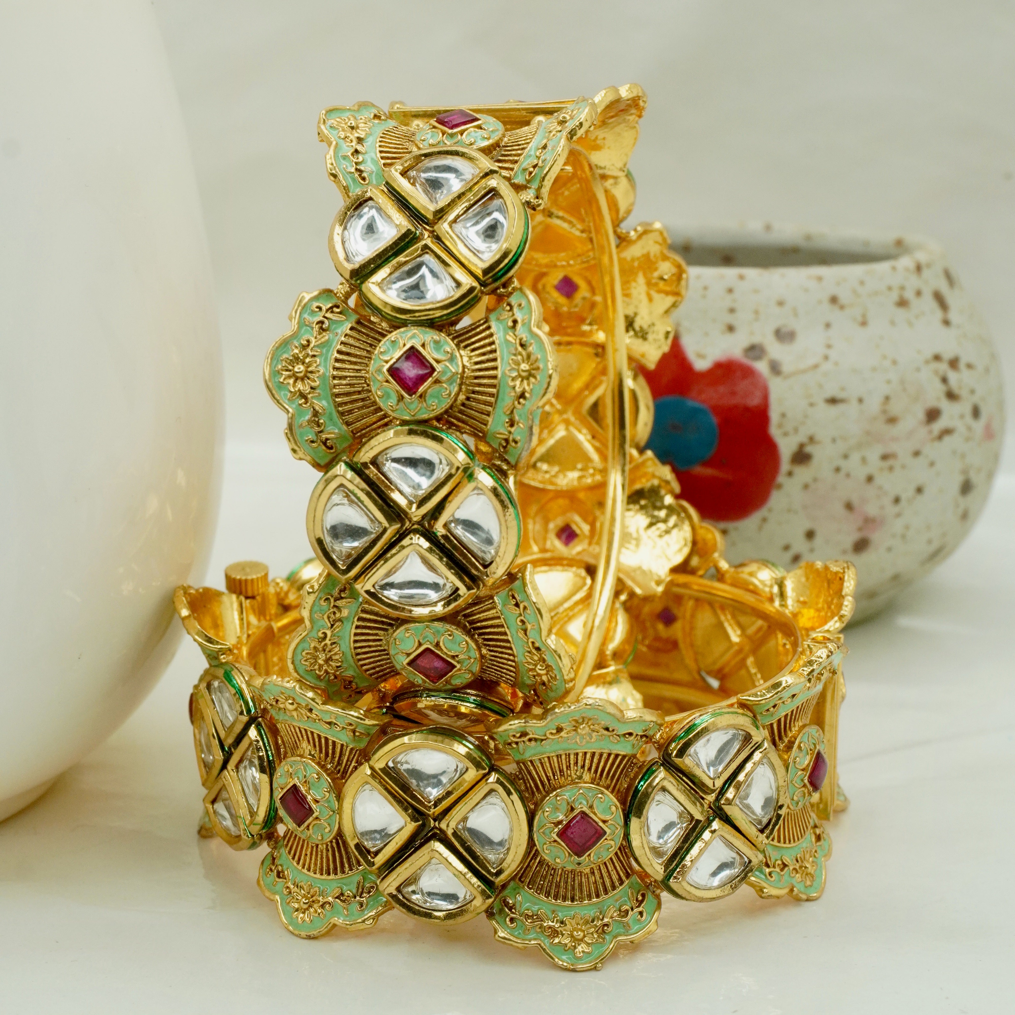 Latest Gold Plated Kundan Kangan for Women – Meenakari Bridal Wedding Party Wear Bangles