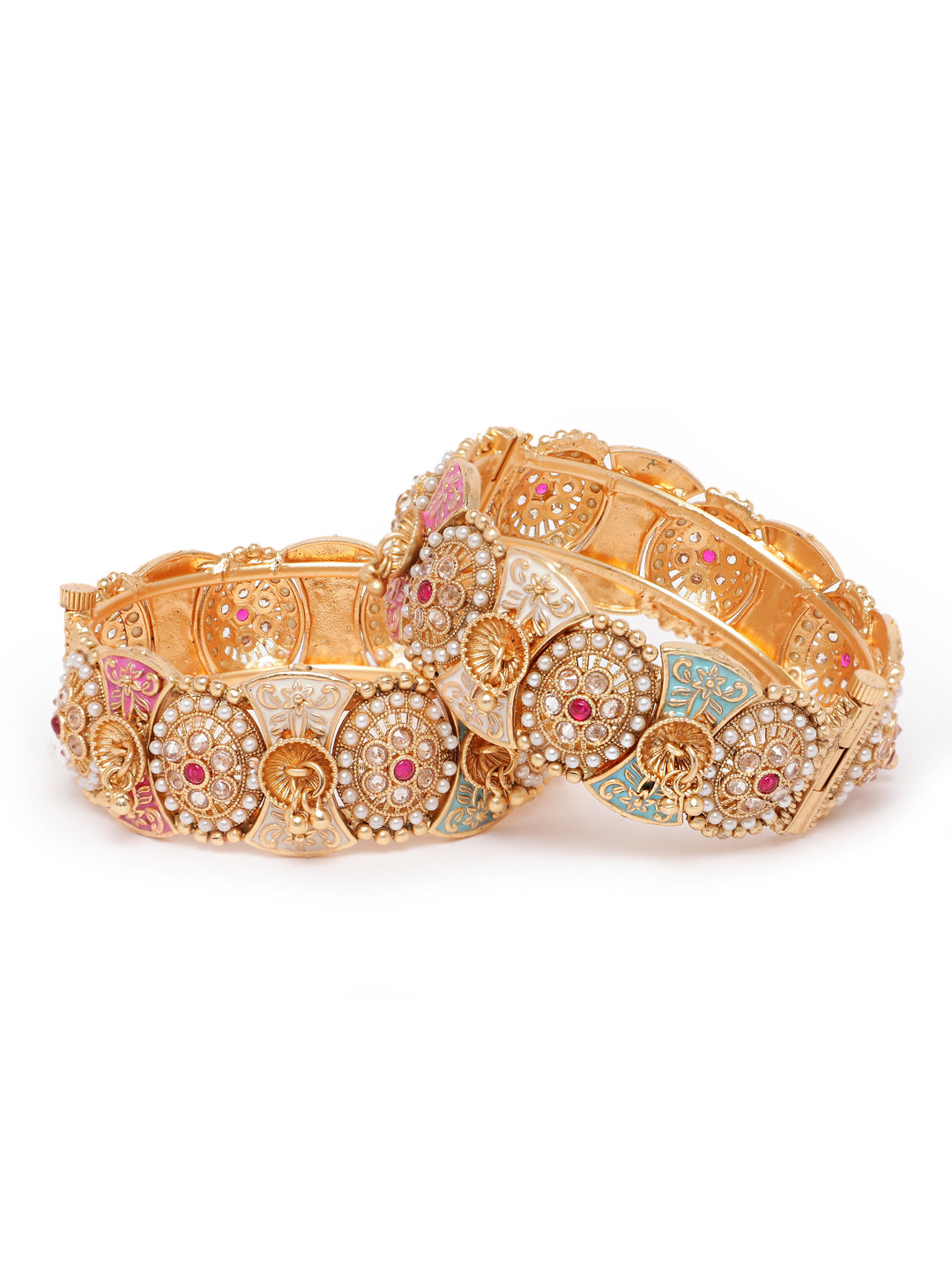 Designer Multicolor Kundan Meenakari Pearl Embellished Bridal Bangles Set