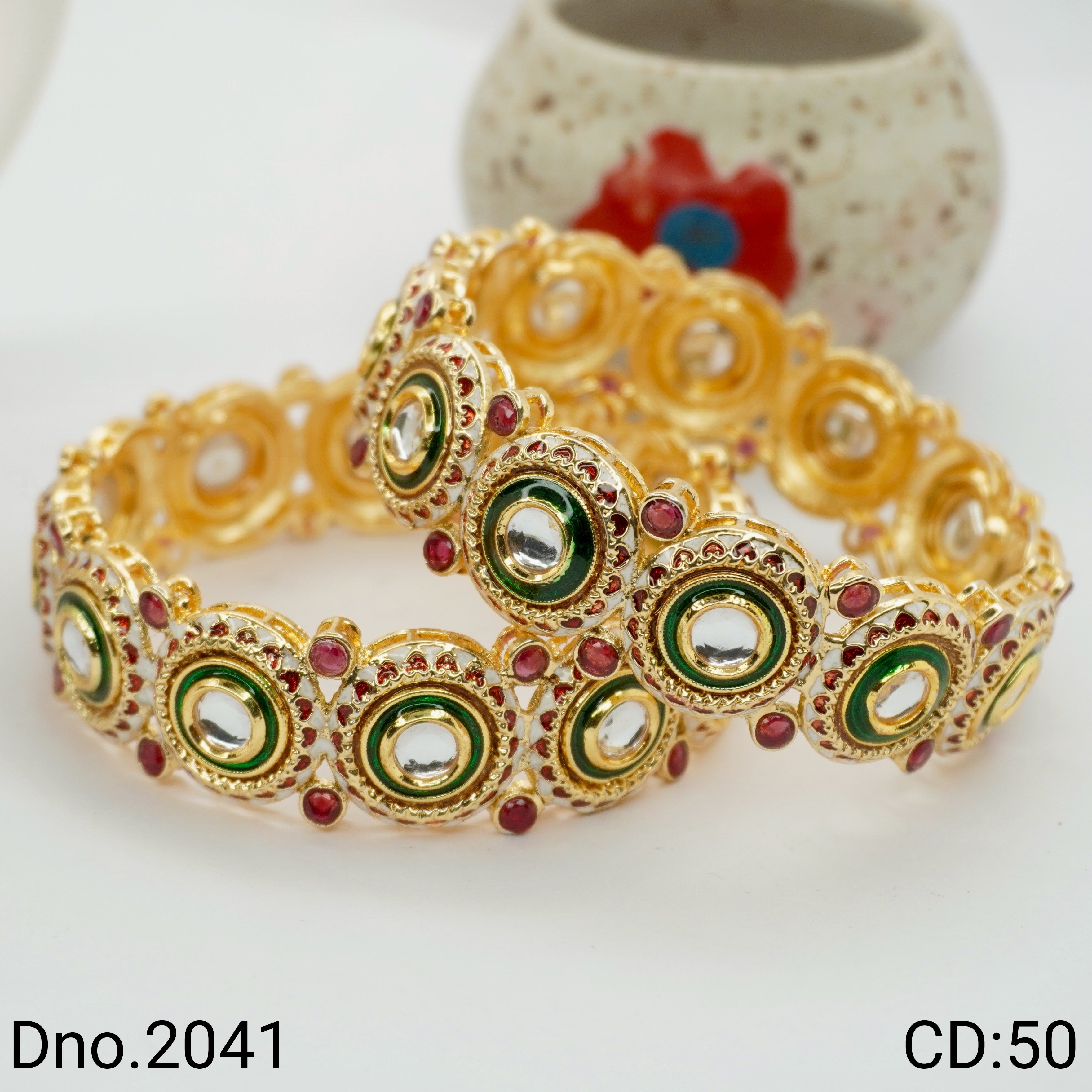 Premium Gold Plated Kundan Mirror Bangles Pair for Women Wedding Bridal Ethnic Party Wear