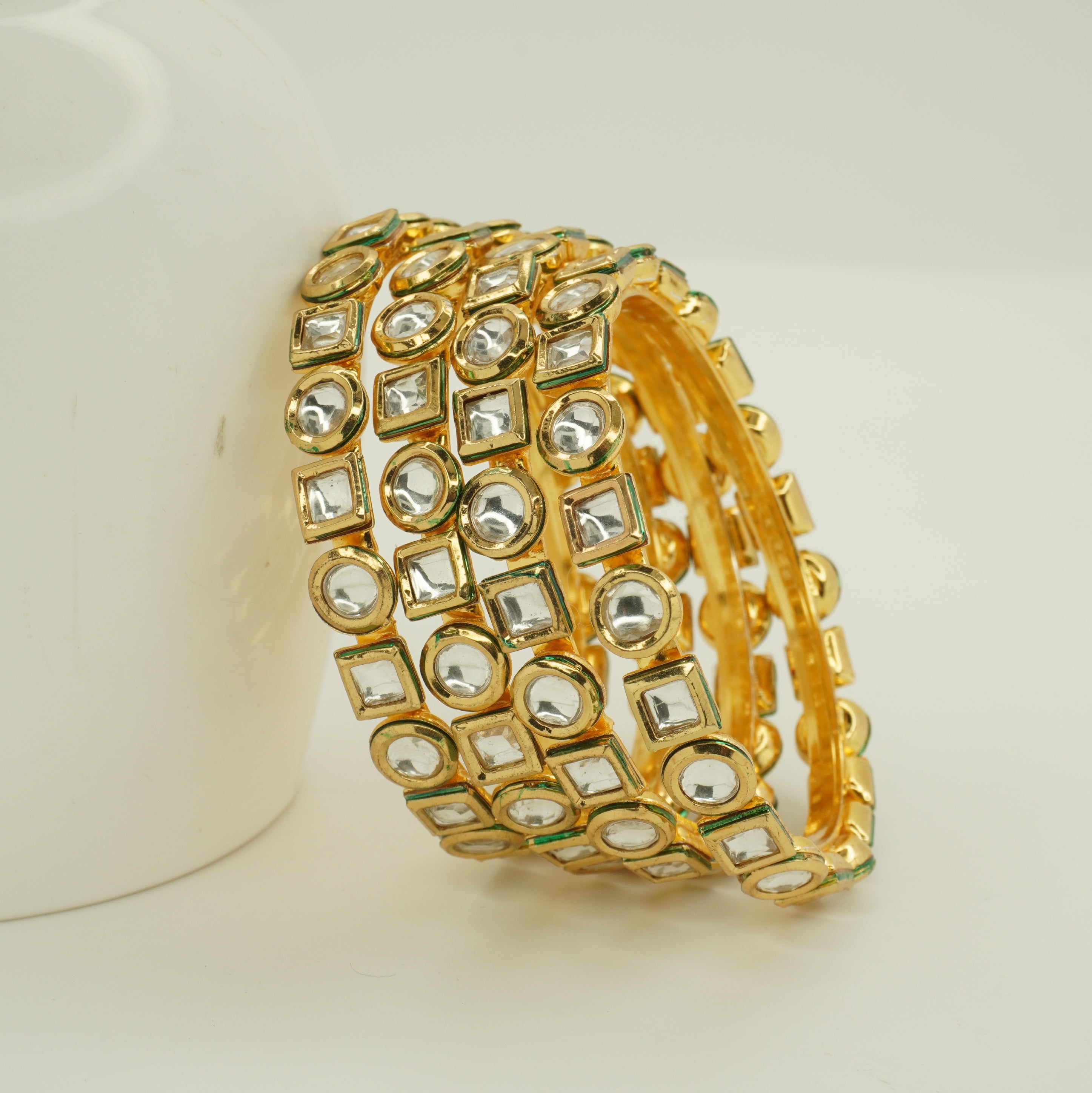 Premium Gold Plated Kundan Mirror Bangles Set | Indian Bridal Wedding Ethnic Jewelry Gift for Women