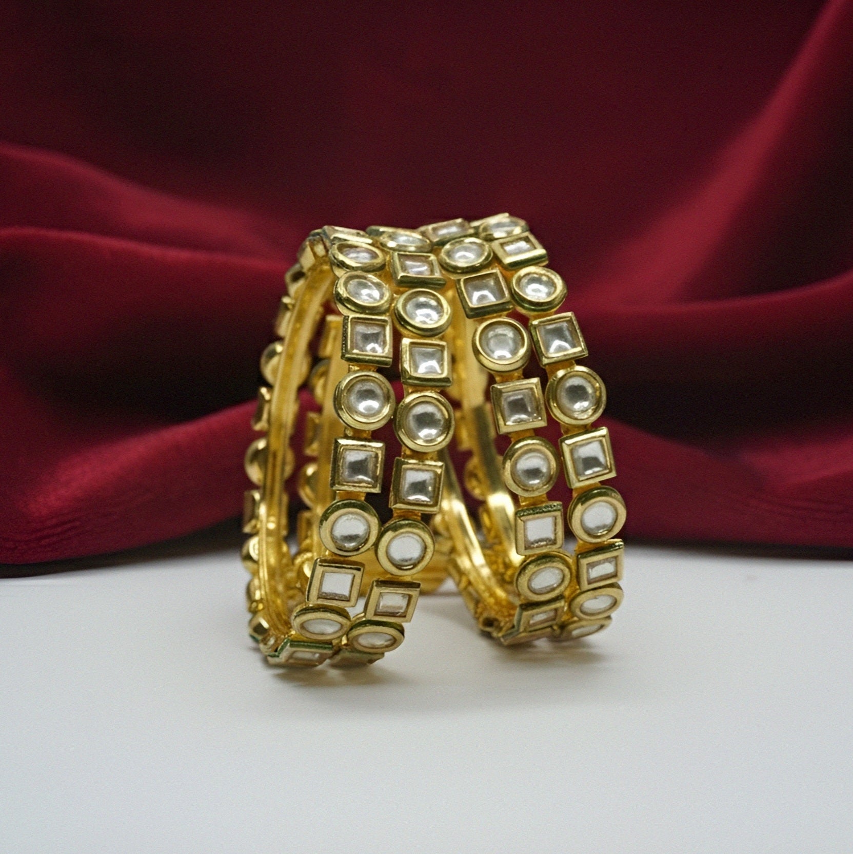 Premium Gold Plated Kundan Mirror Bangles Set | Indian Bridal Wedding Ethnic Jewelry Gift for Women