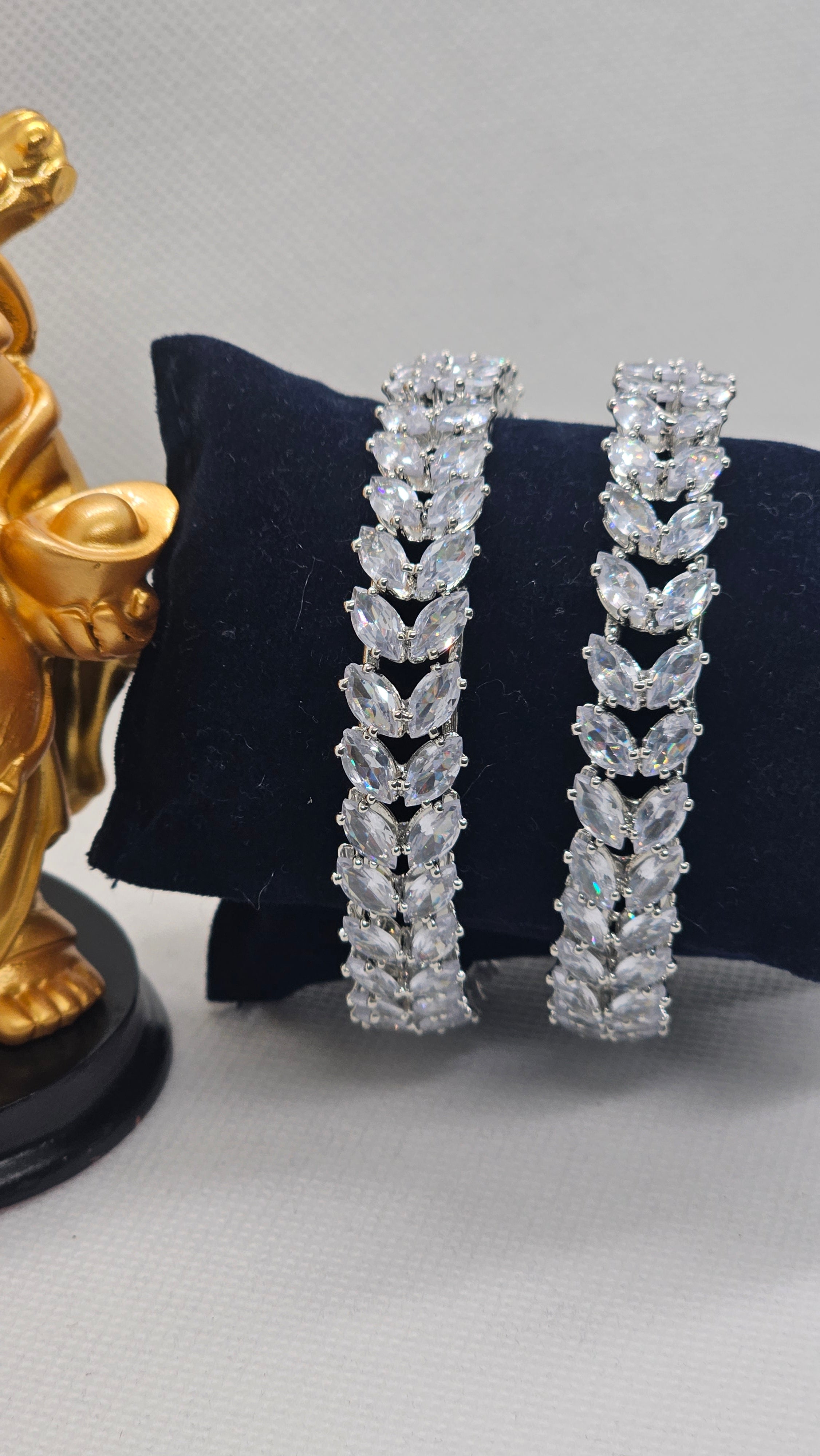 Latest Silver AD Bangles Pair for Women Stylish CZ Stone Party Wear Wedding Kangan