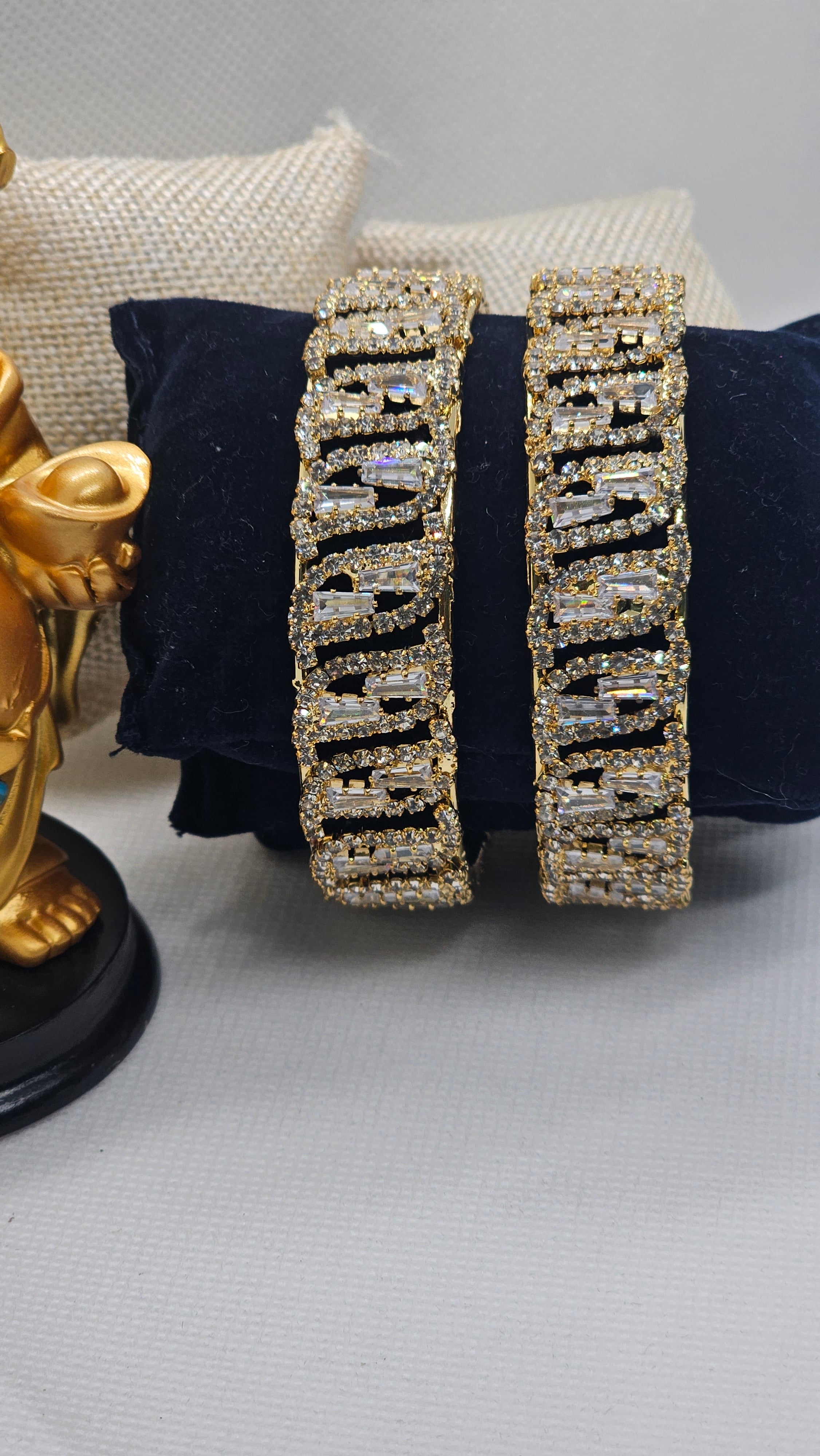 Indian Gold Tone Enamel Stone Bangles Pair – Traditional Ethnic Wedding Jewelry for Women