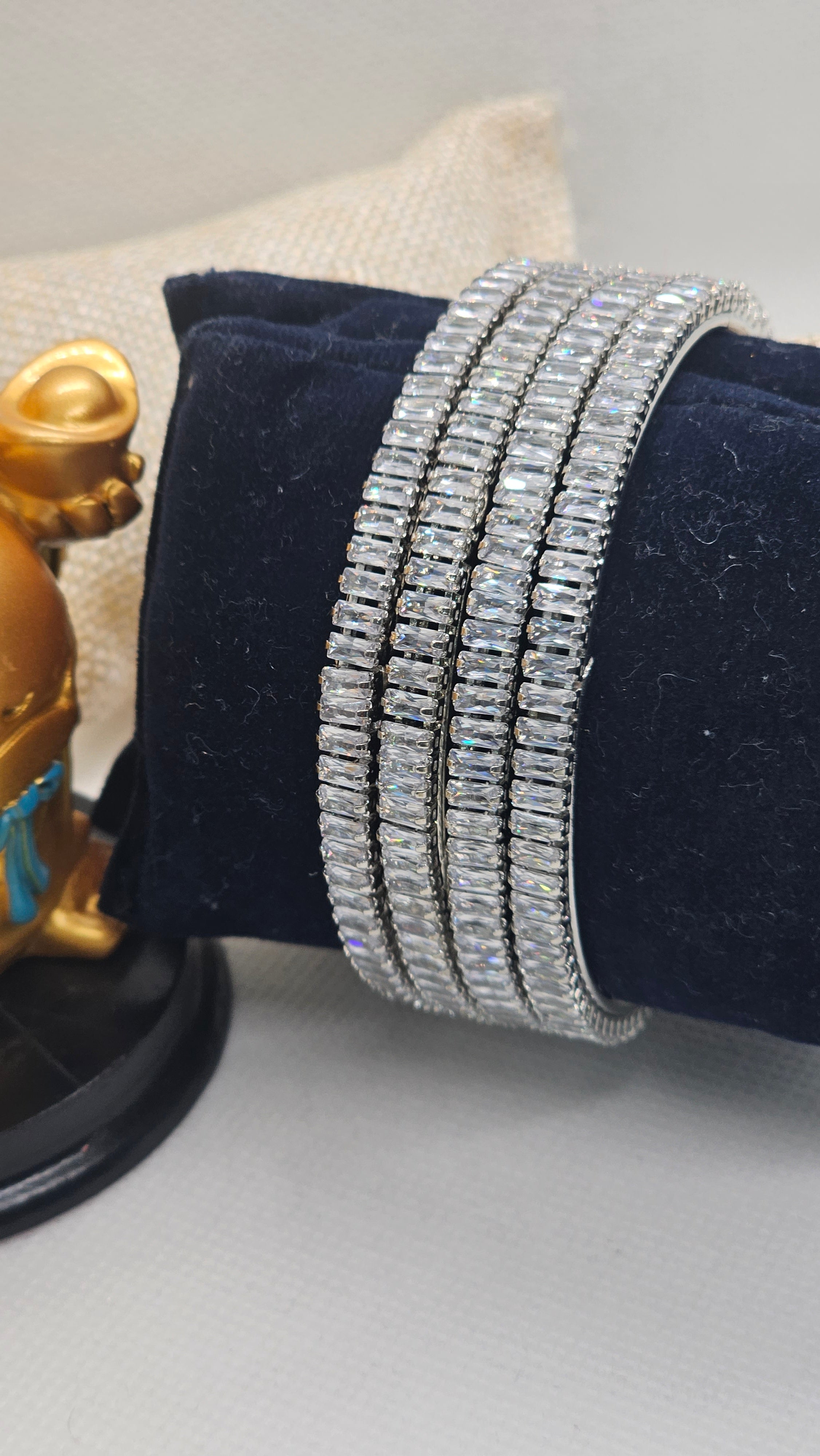 Premium Rhodium Plated CZ Baguette Tennis Bangles Set | Silver Bridal Jewelry for Women