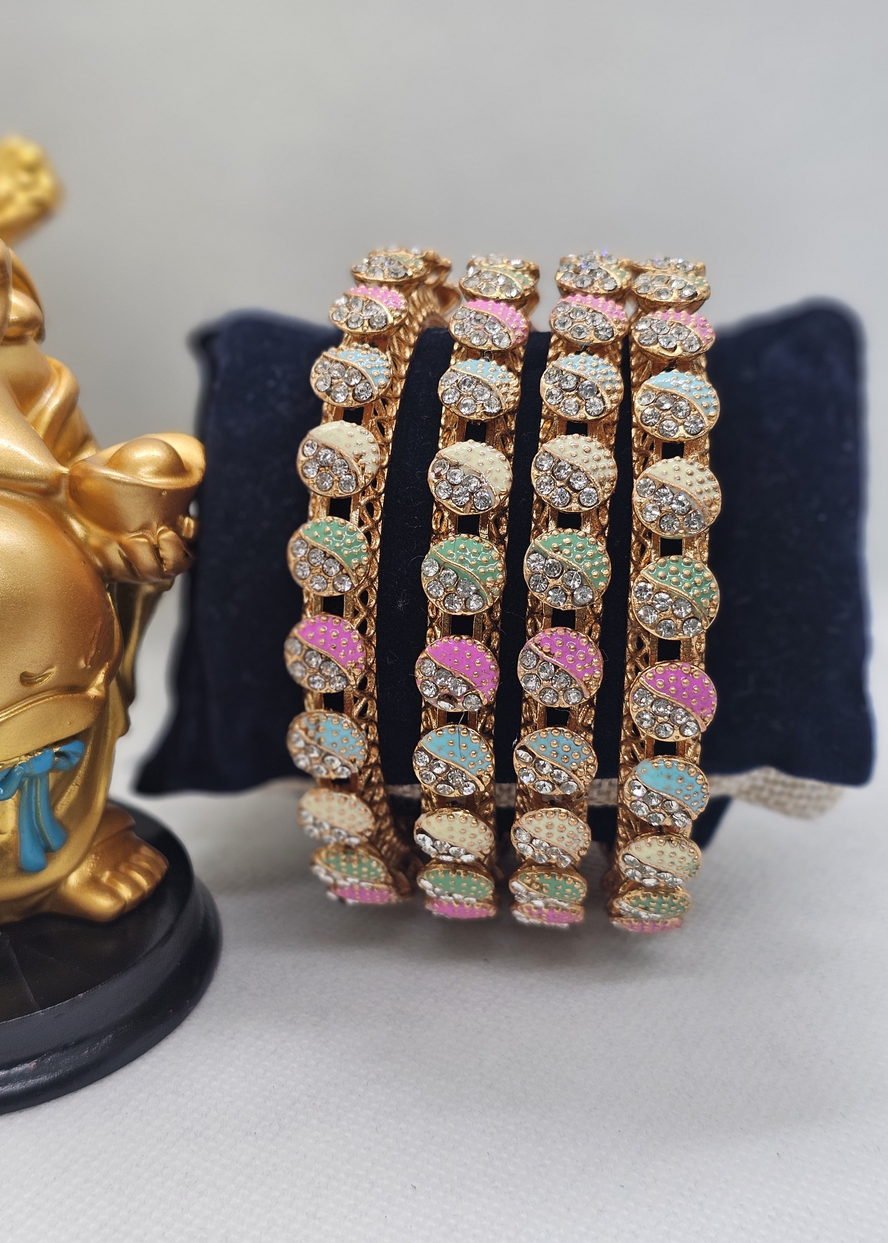 Latest Gold Plated Meenakari American Diamond Bangles Pair for Women Ethnic Bridal Wedding Party Wear