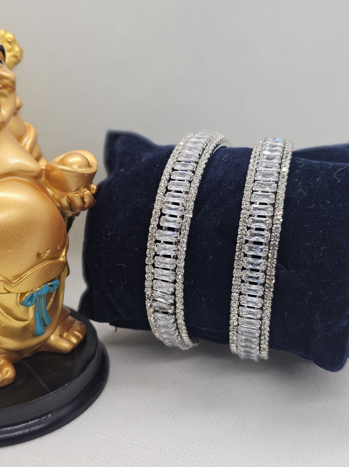 Rhodium-Plated Baguette AD Stone Bangles Set of  2 – Slim Silver-Tone Party Wear