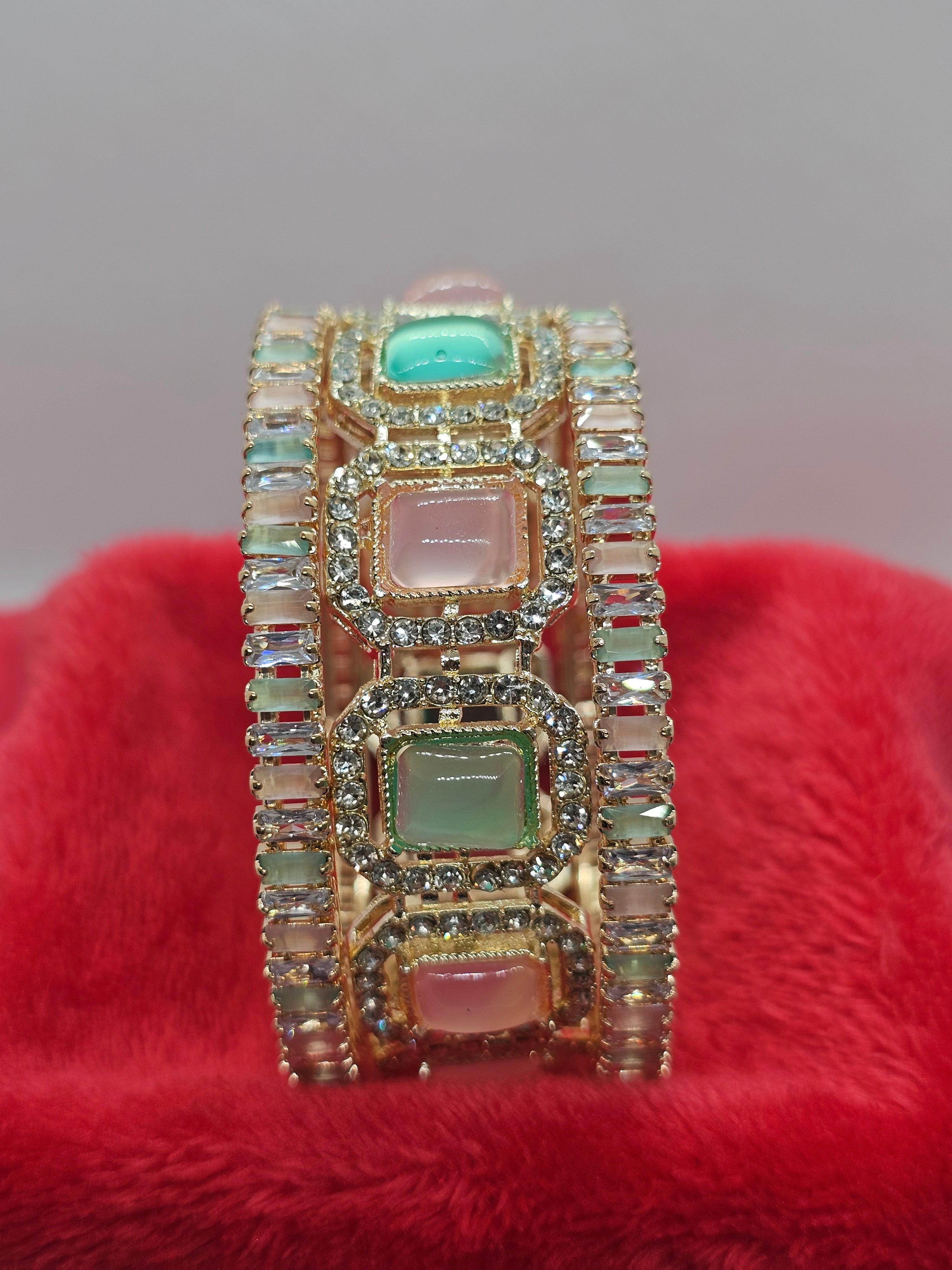 Traditional Bridal Gold Plated American Diamond Kangan Set for Wedding & Festive Wear