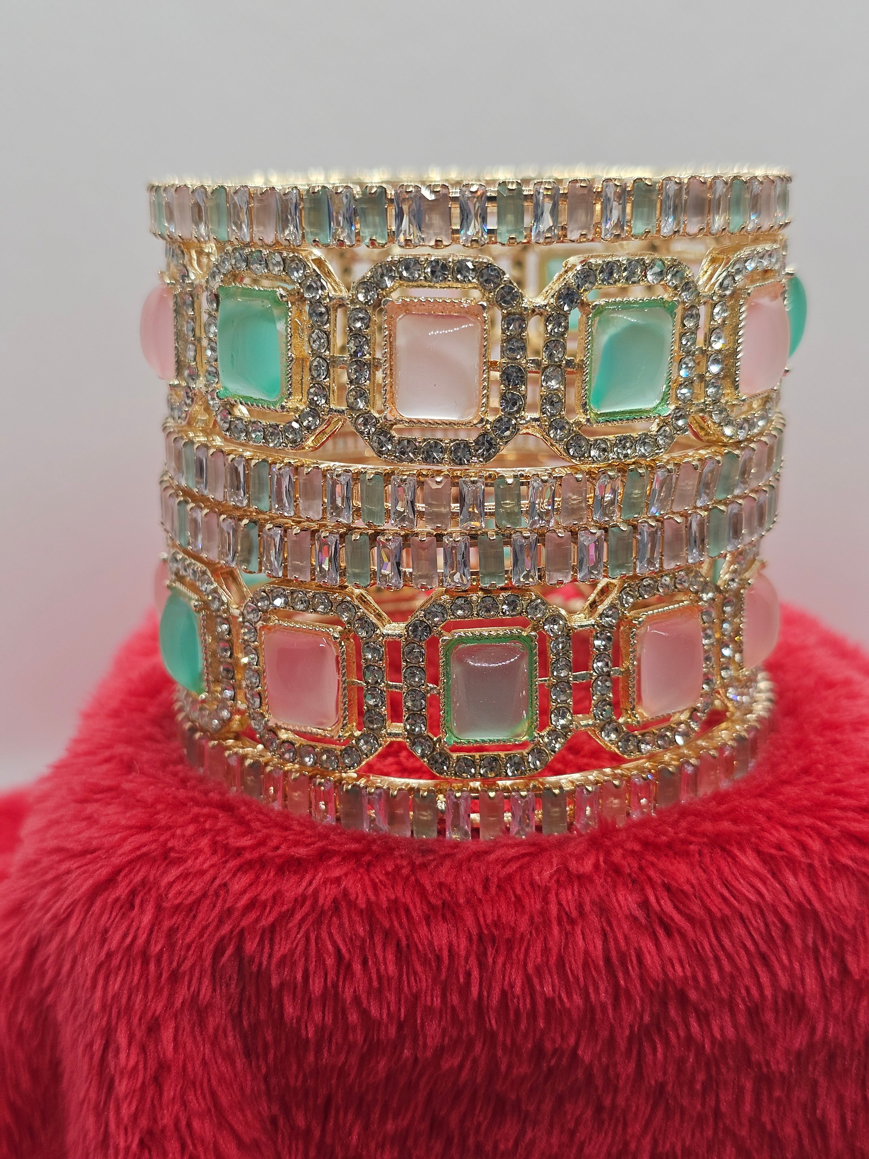 Traditional Bridal Gold Plated American Diamond Kangan Set for Wedding & Festive Wear