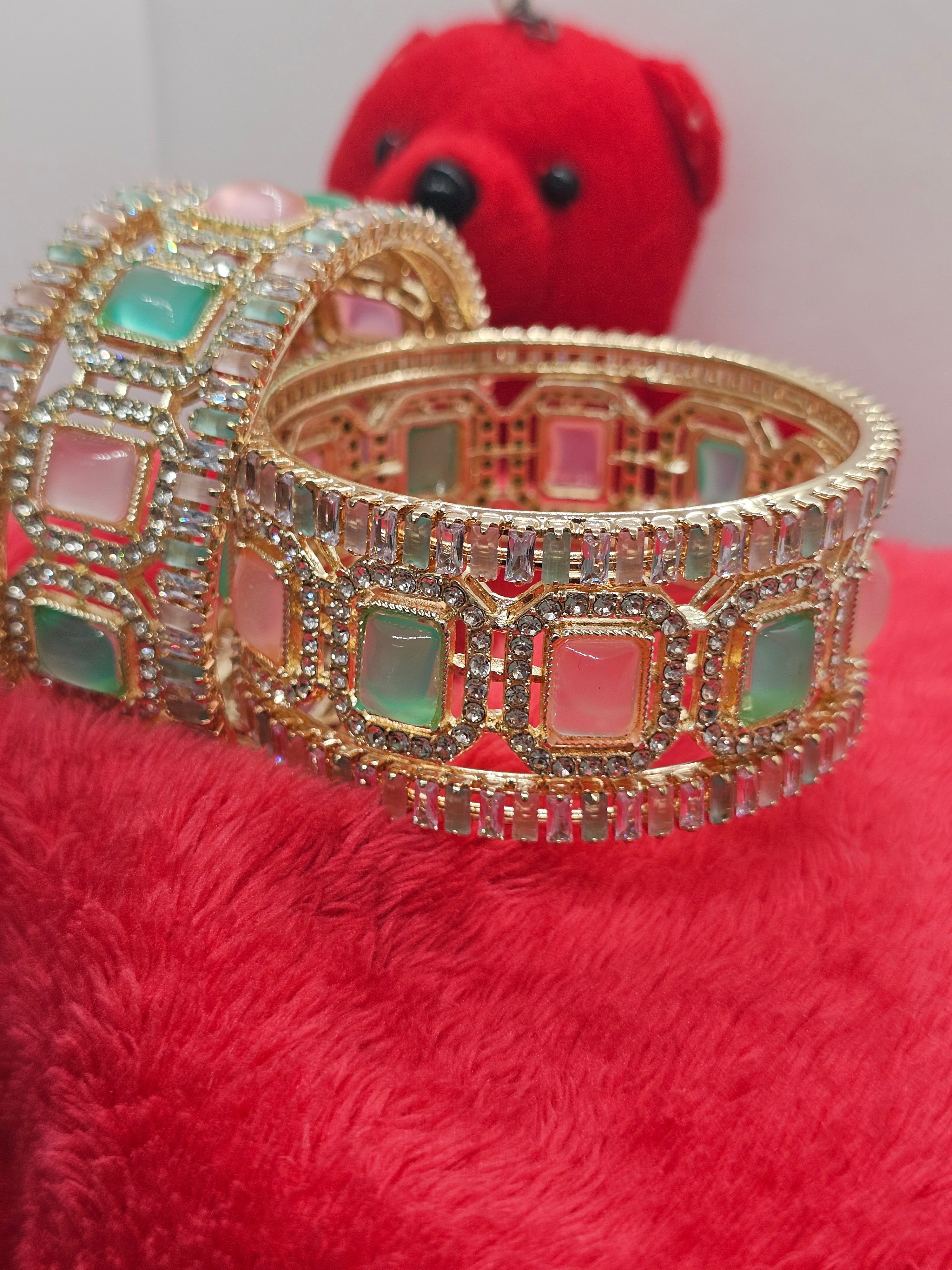 Traditional Bridal Gold Plated American Diamond Kangan Set for Wedding & Festive Wear