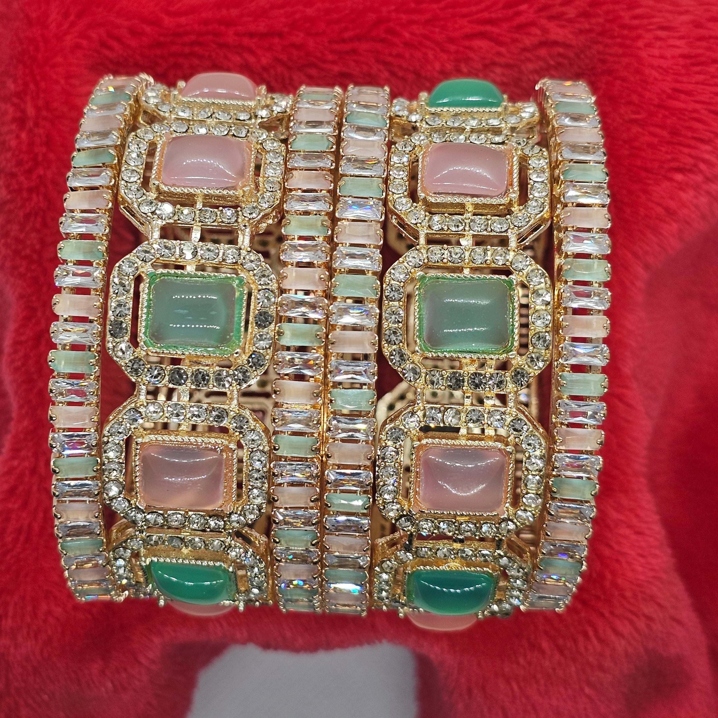 Traditional Bridal Gold Plated American Diamond Kangan Set for Wedding & Festive Wear