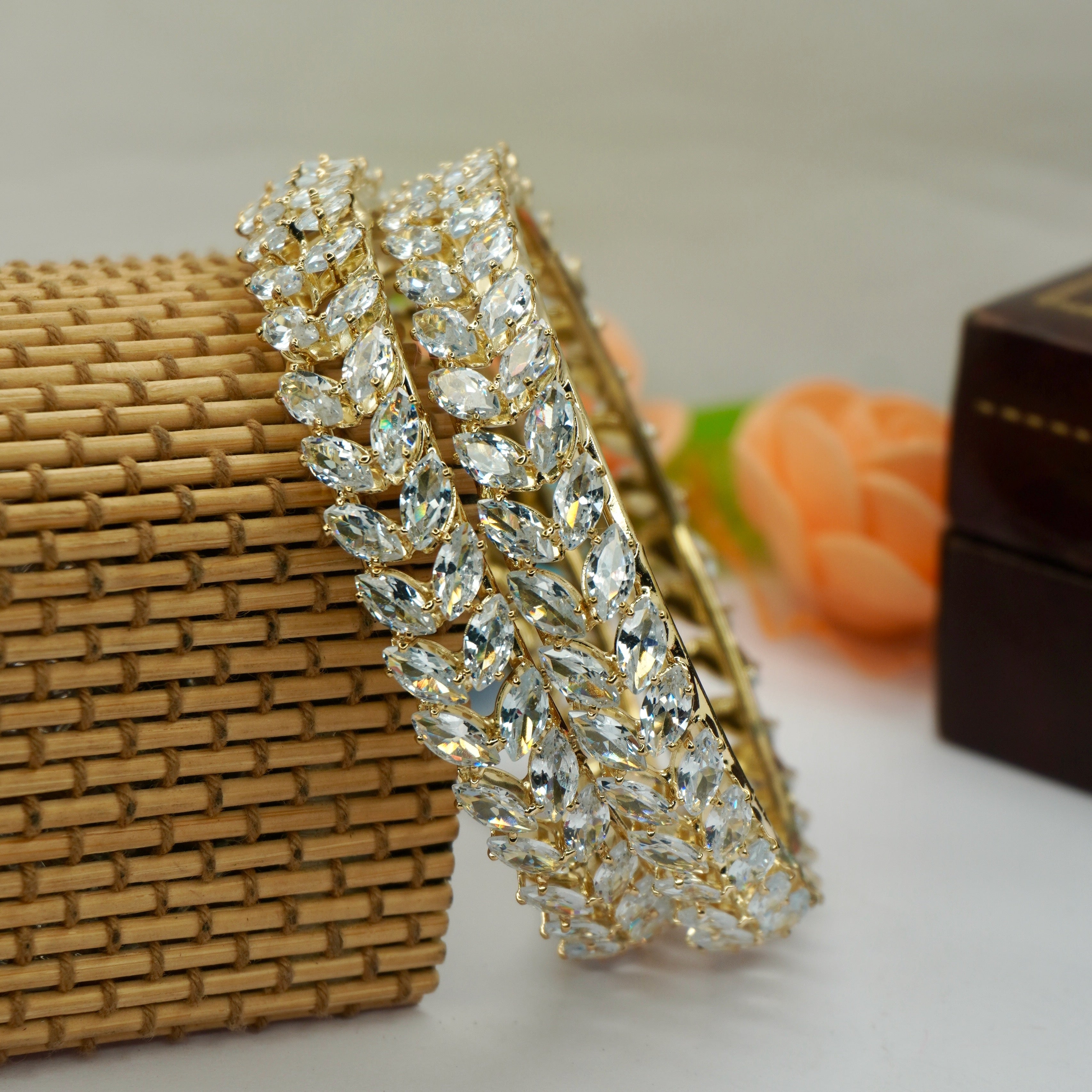 Latest Gold AD Stone Bangles Pair Stylish Kangan for Women Wedding Festive Wear