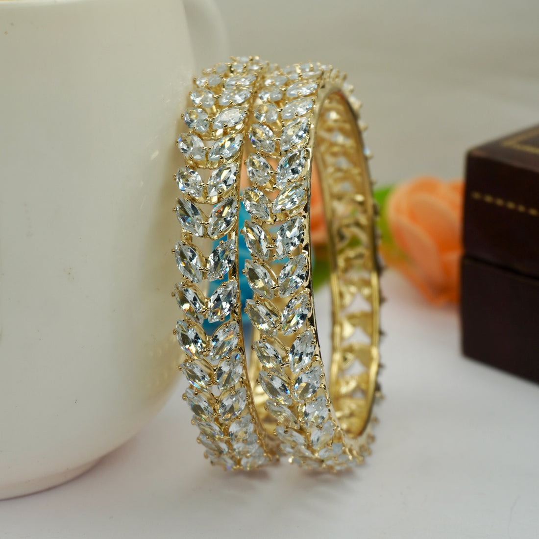 Latest Gold AD Stone Bangles Pair Stylish Kangan for Women Wedding Festive Wear