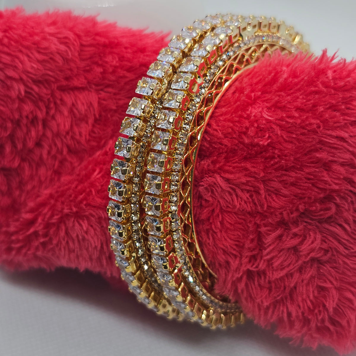 Gold-Plated AD Stone Bangles Set of 2  with White Cubic Zirconia – Party & Wedding Wear