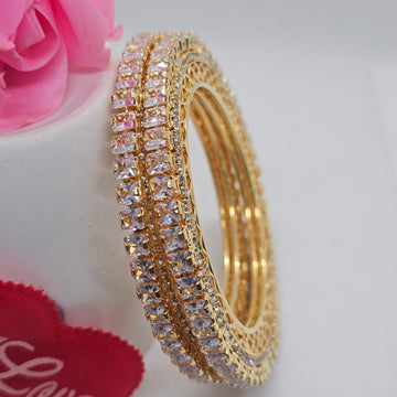 Gold-Plated AD Stone Bangles Set of 2  with White Cubic Zirconia – Party & Wedding Wear