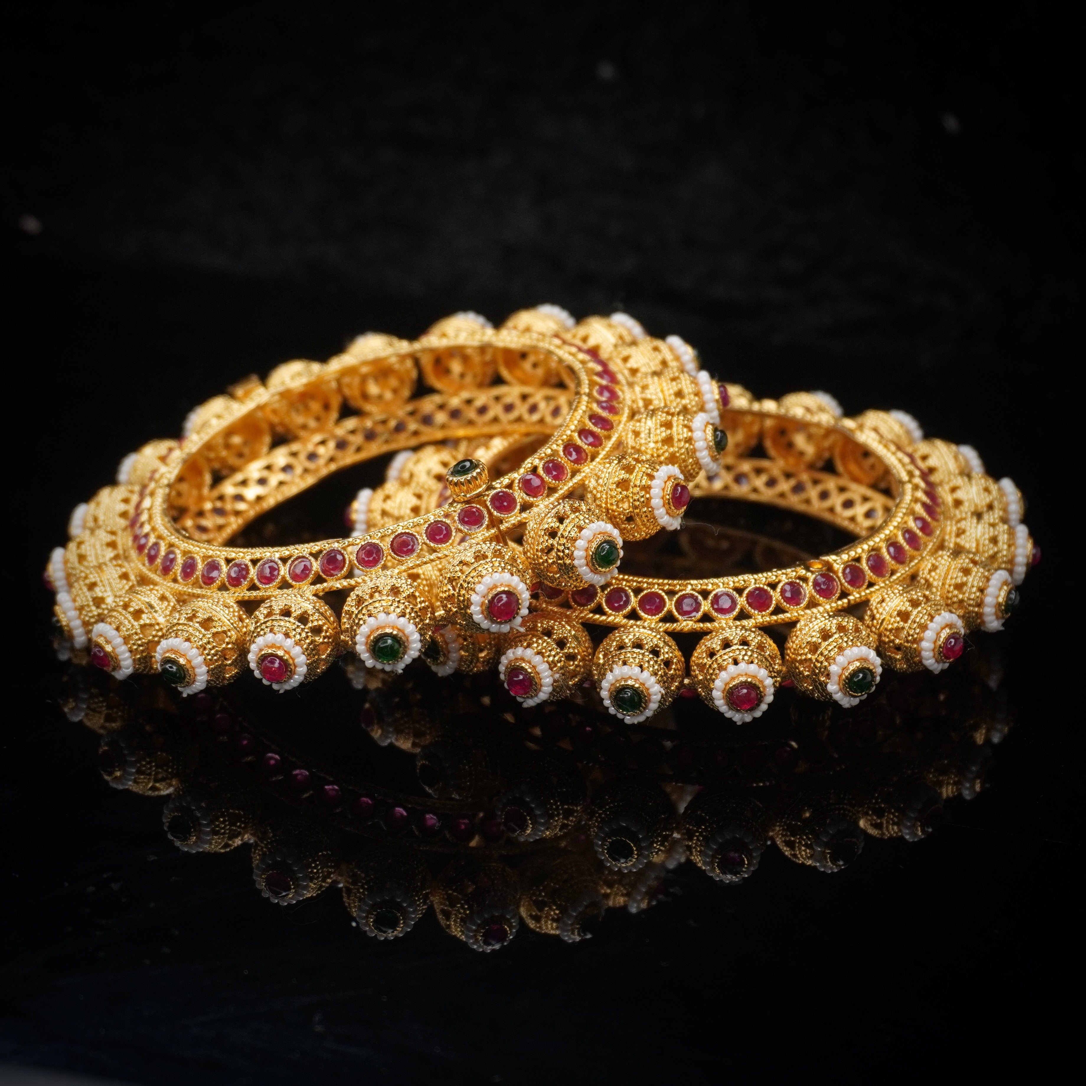 Latest Gold Plated Bridal Bangles Pair for Women Ethnic Party Wear Kangan