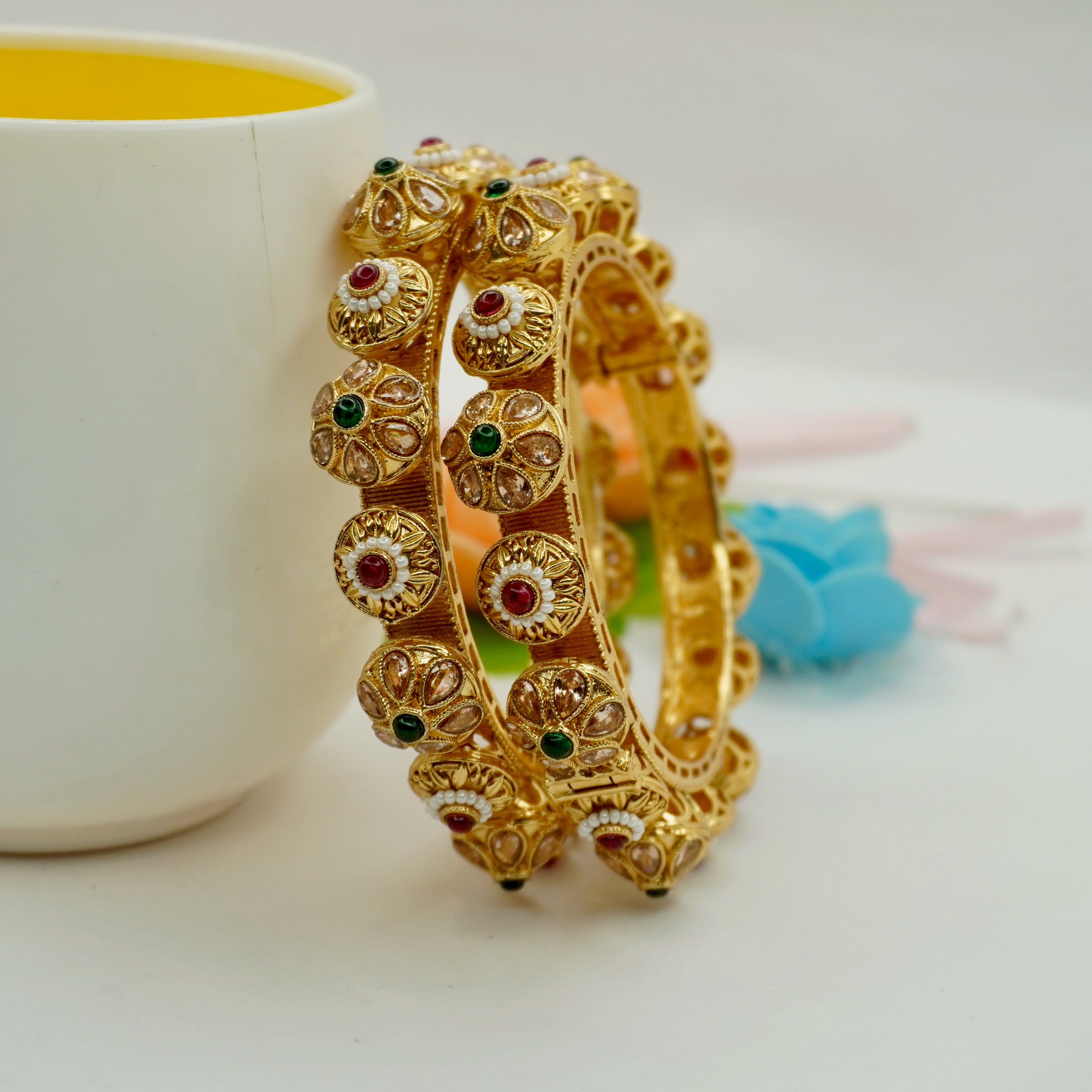 Latest Designer Kundan Kangan Pair Gold Plated Traditional Bangles for Women Wedding Festival Party Wear