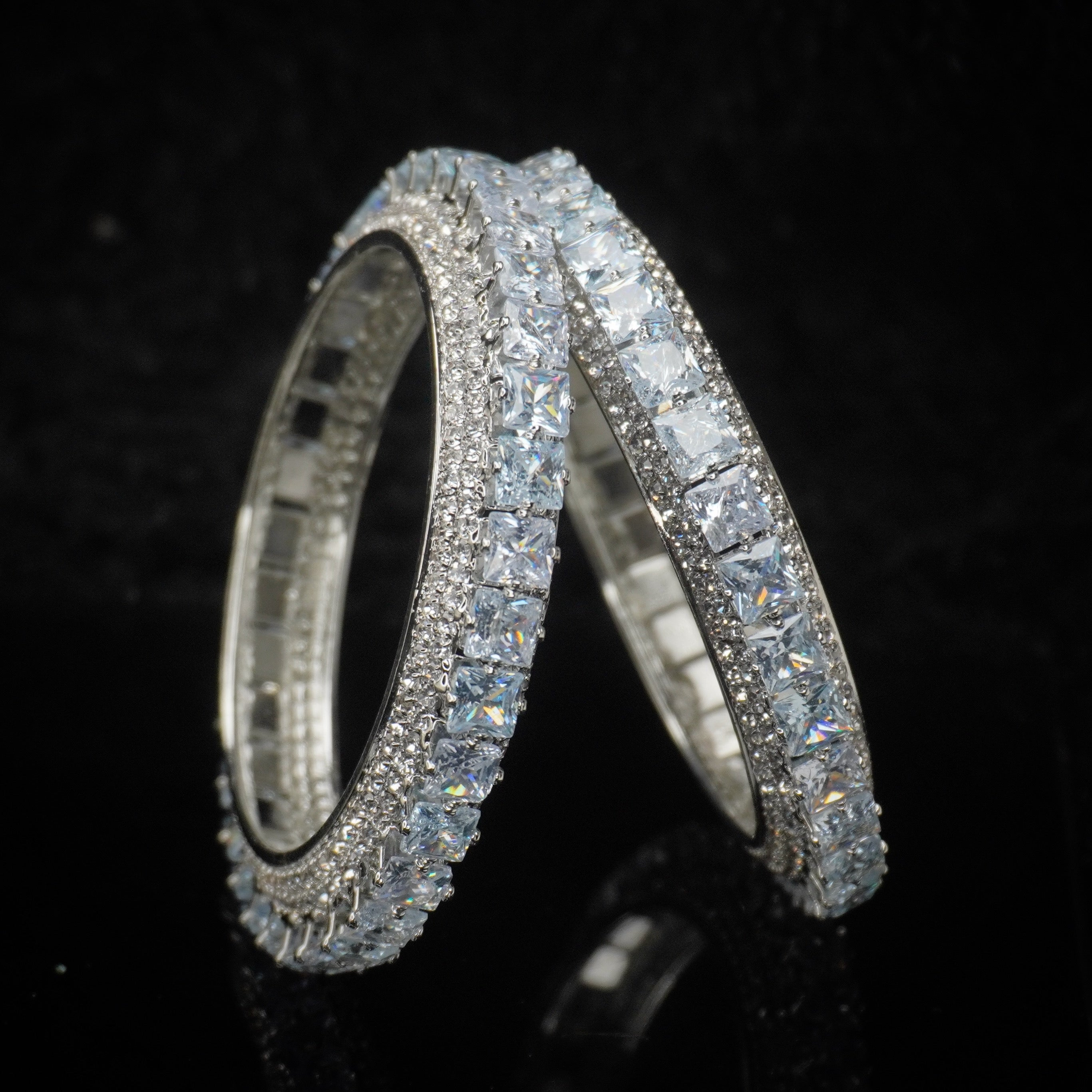 Luxury Sparkling CZ Tennis Bangles | Rhodium Plated Designer Bangles for Women
