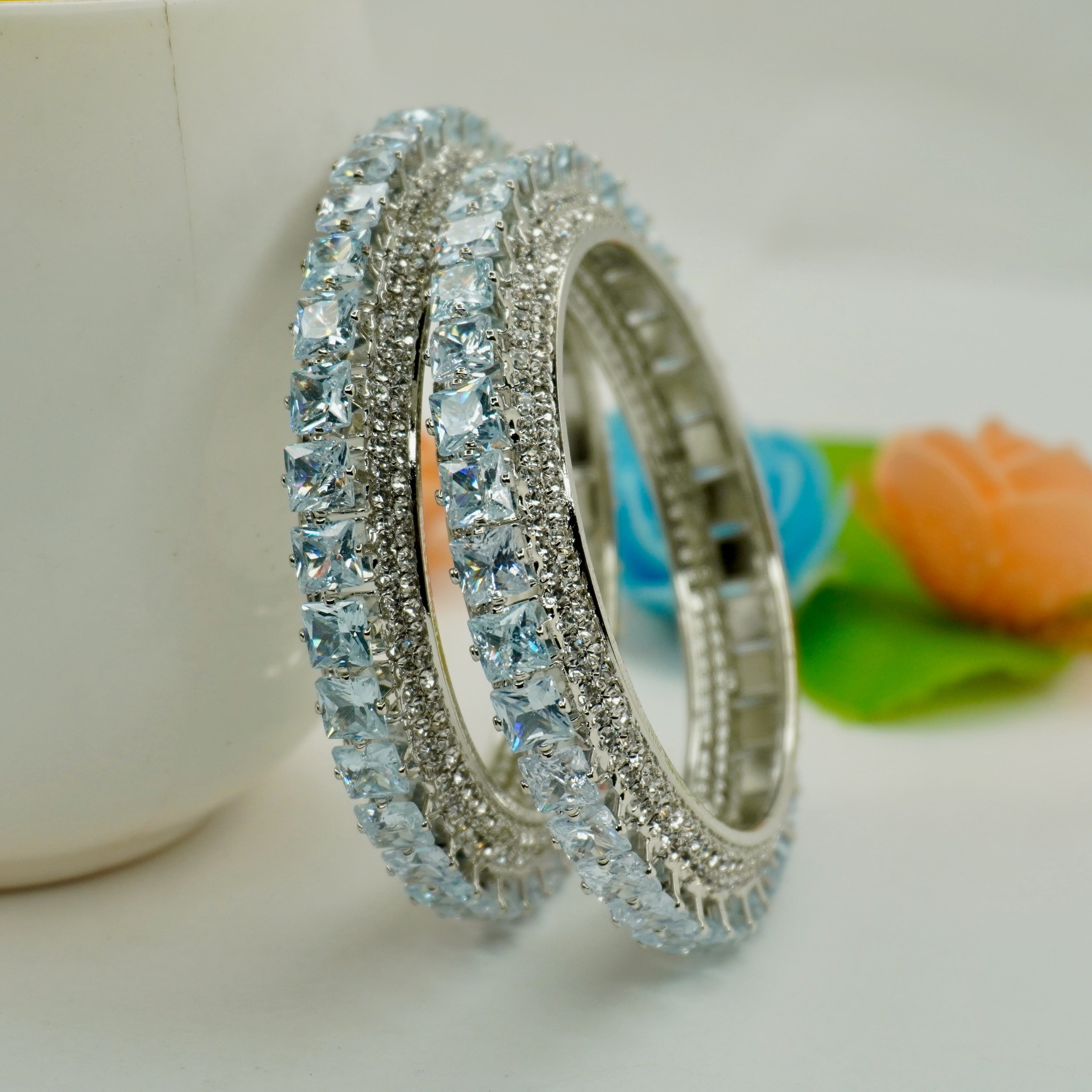 Luxury Sparkling CZ Tennis Bangles | Rhodium Plated Designer Bangles for Women