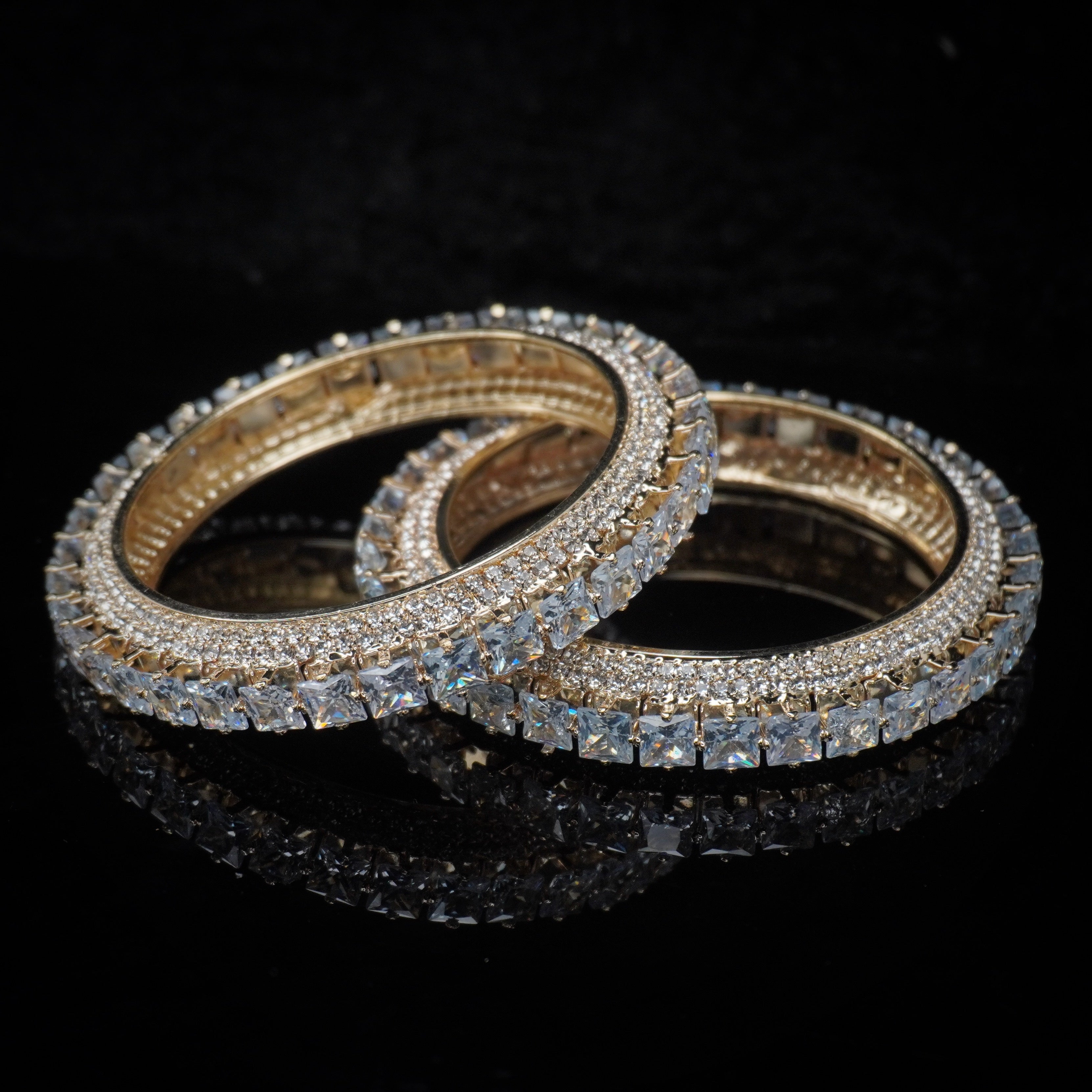Luxury Sparkling CZ Tennis Bangles | Rhodium Plated Designer Bangles for Women