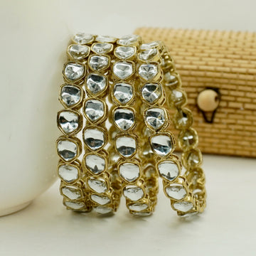 Mehandi -Plated Polki Kundan Bangles Set of 4 with White Stones – Traditional Bridal Wear