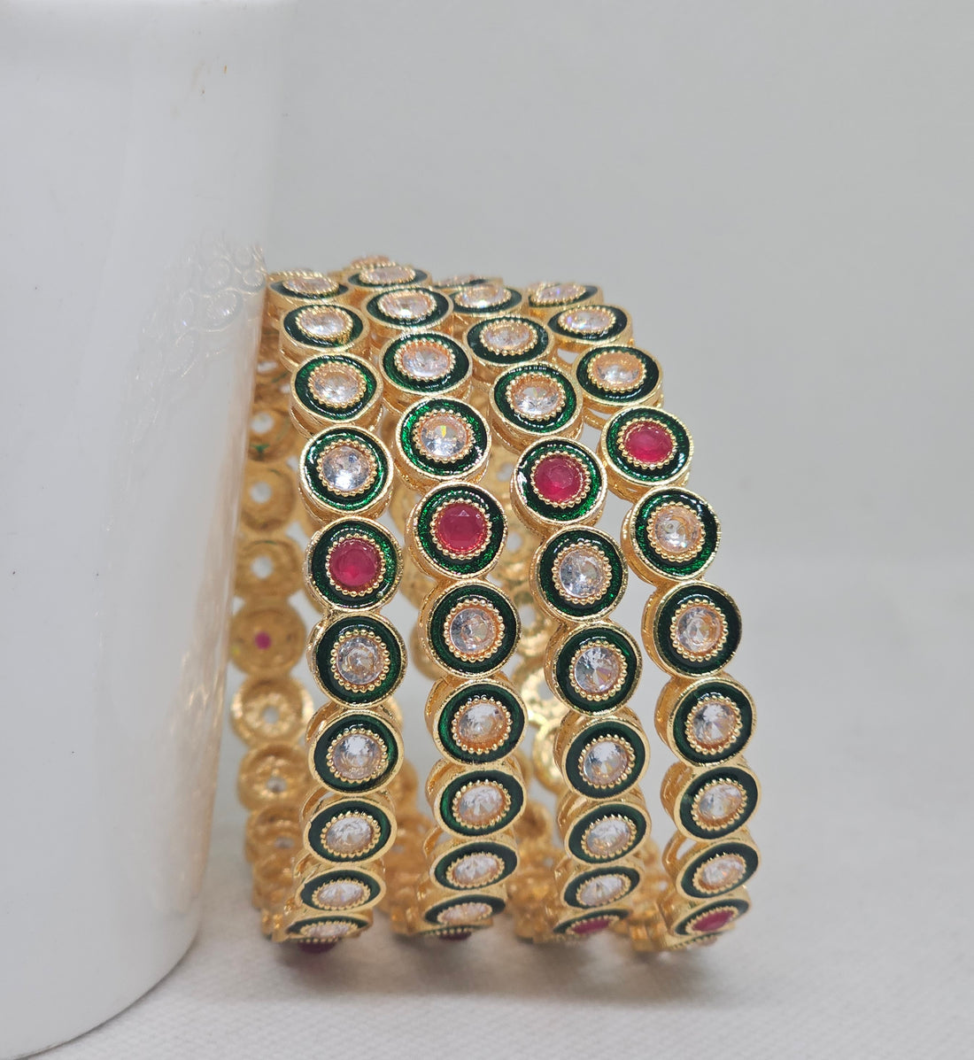 Latest Gold Plated Green Meenakari Kangan Bangles Set for Women Wedding Party Wear