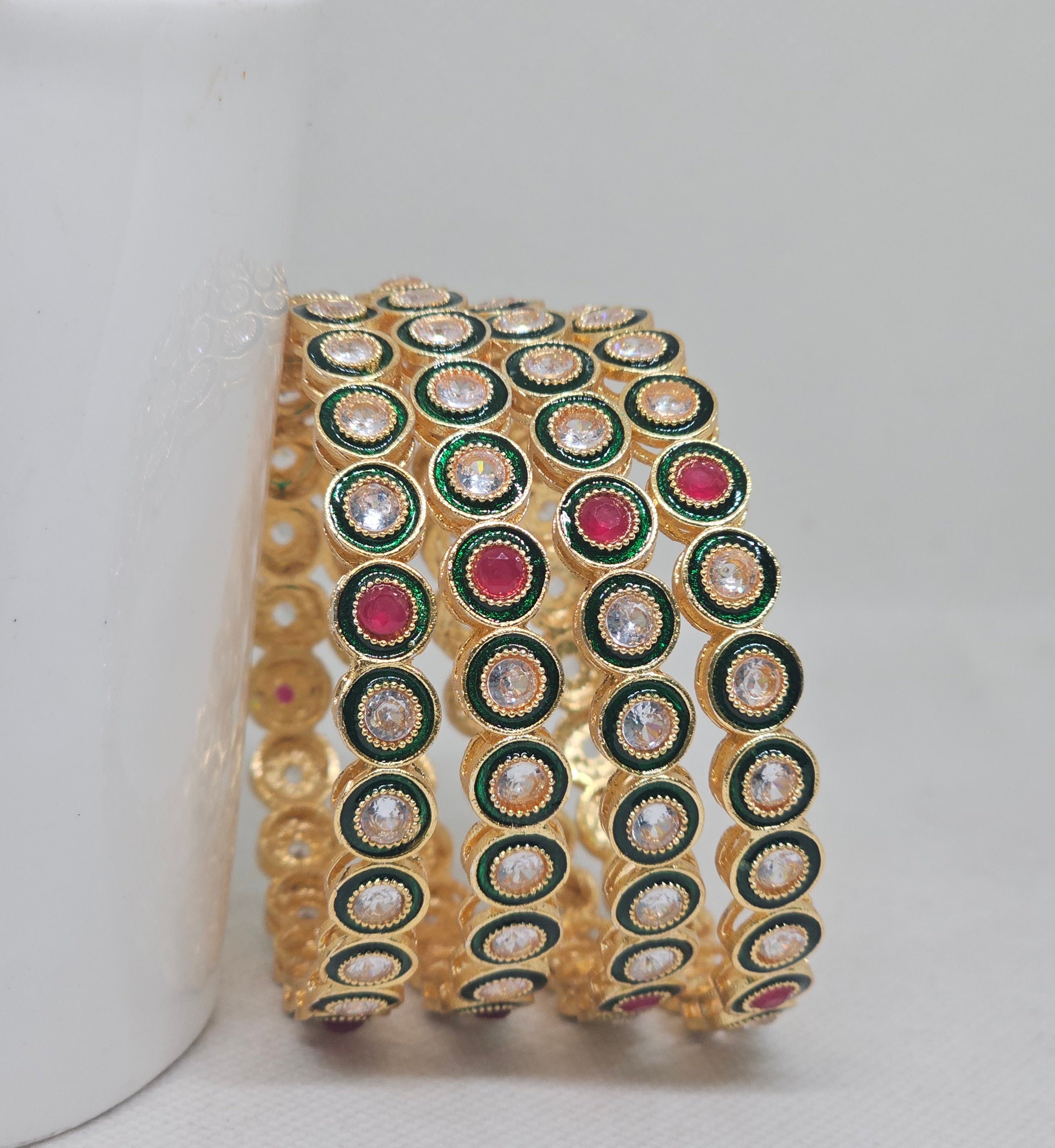 Latest Gold Plated Green Meenakari Kangan Bangles Set for Women Wedding Party Wear