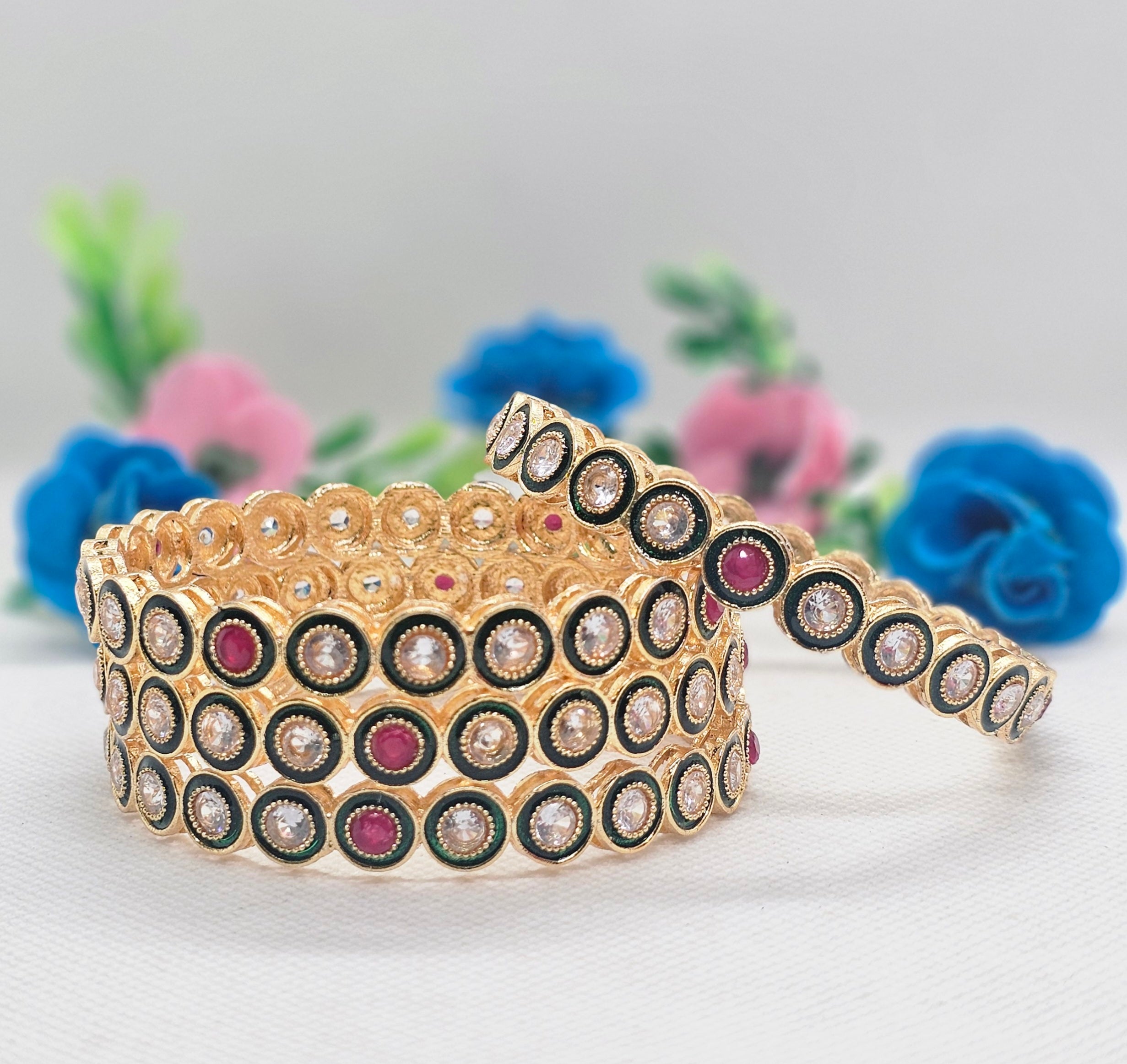 Latest Gold Plated Green Meenakari Kangan Bangles Set for Women Wedding Party Wear