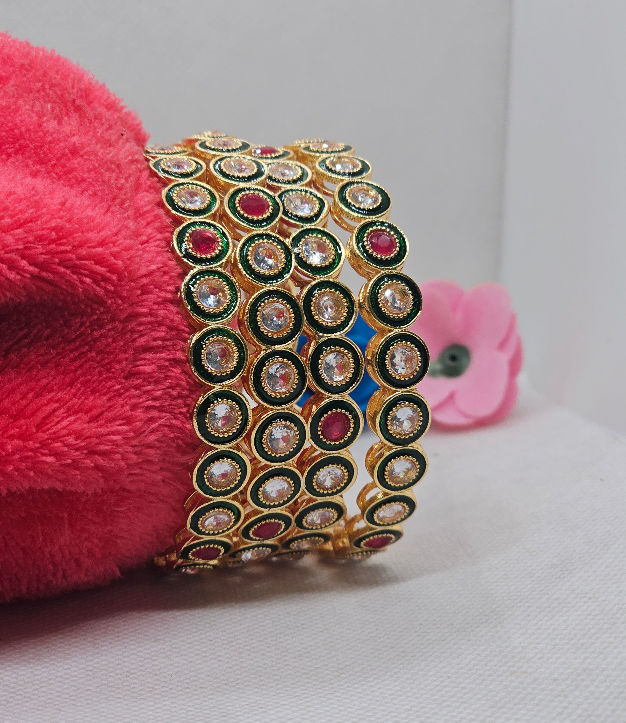 Latest Gold Plated Green Meenakari Kangan Bangles Set for Women Wedding Party Wear
