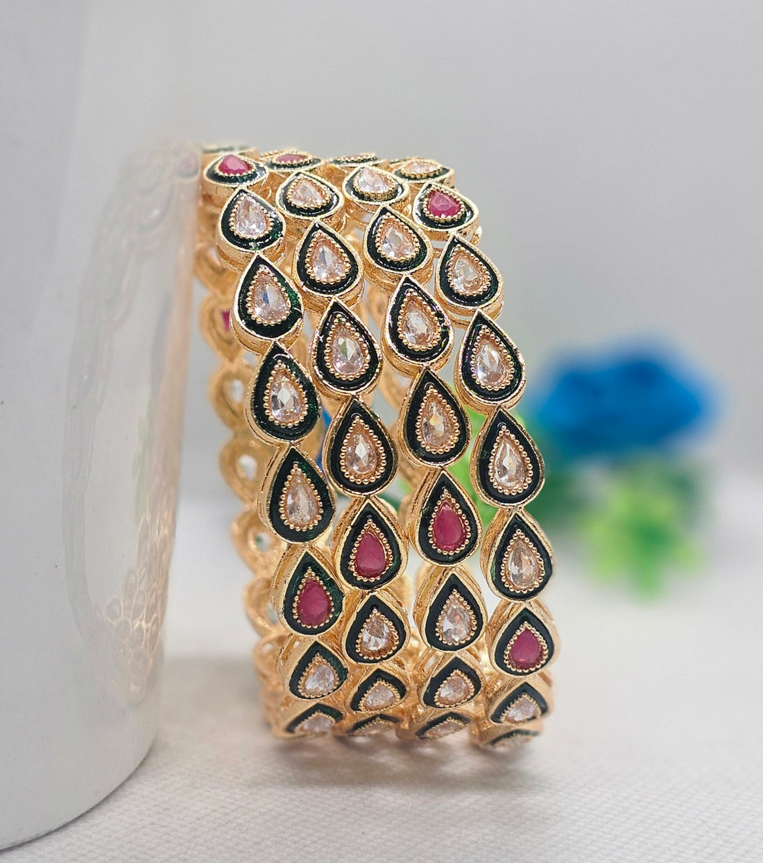 Luxury Gold Plated Kundan Leaf Bangles for Women Trending Bridal Ethnic Party Wear Jewelry