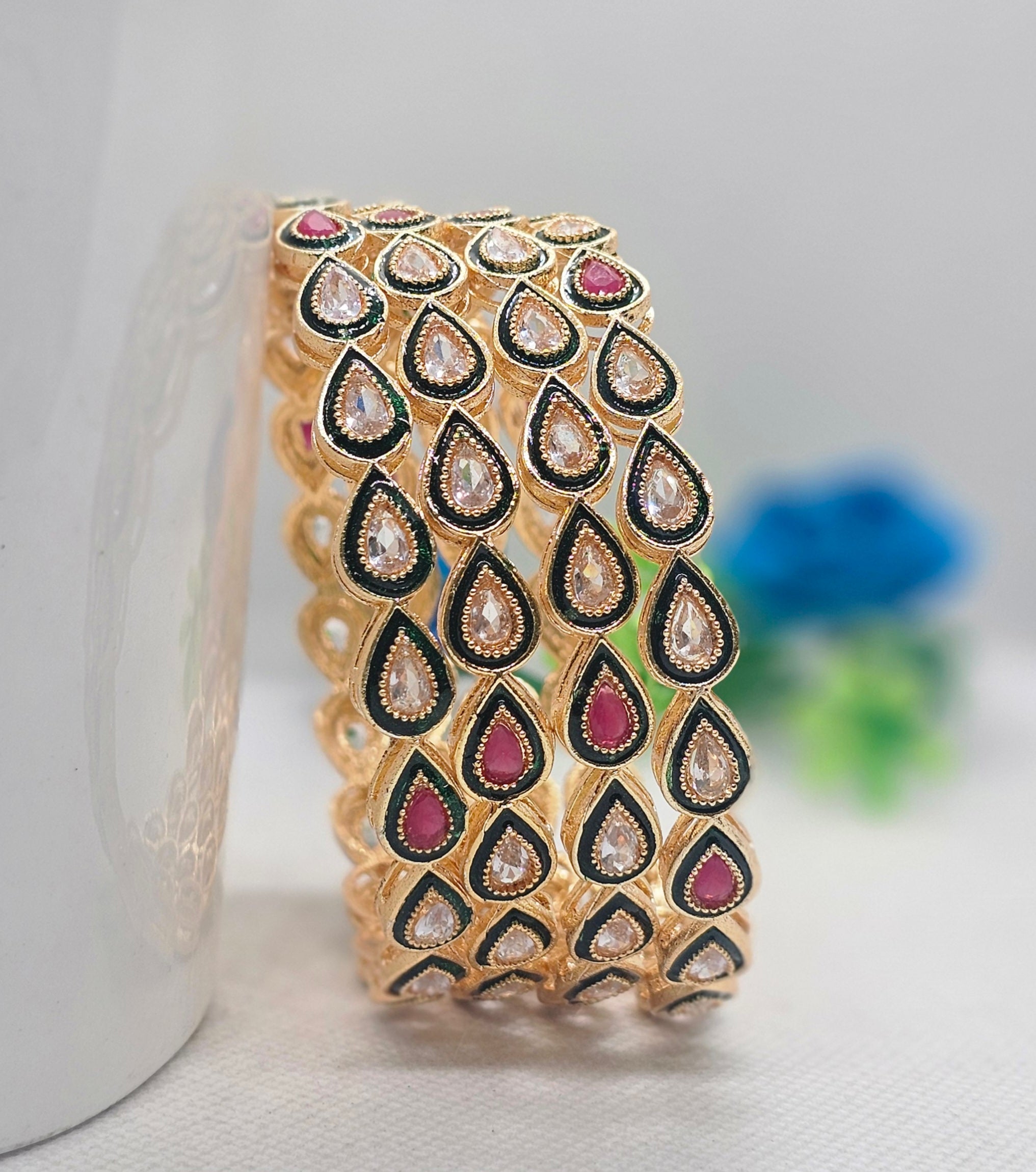 Luxury Gold Plated Kundan Leaf Bangles for Women Trending Bridal Ethnic Party Wear Jewelry