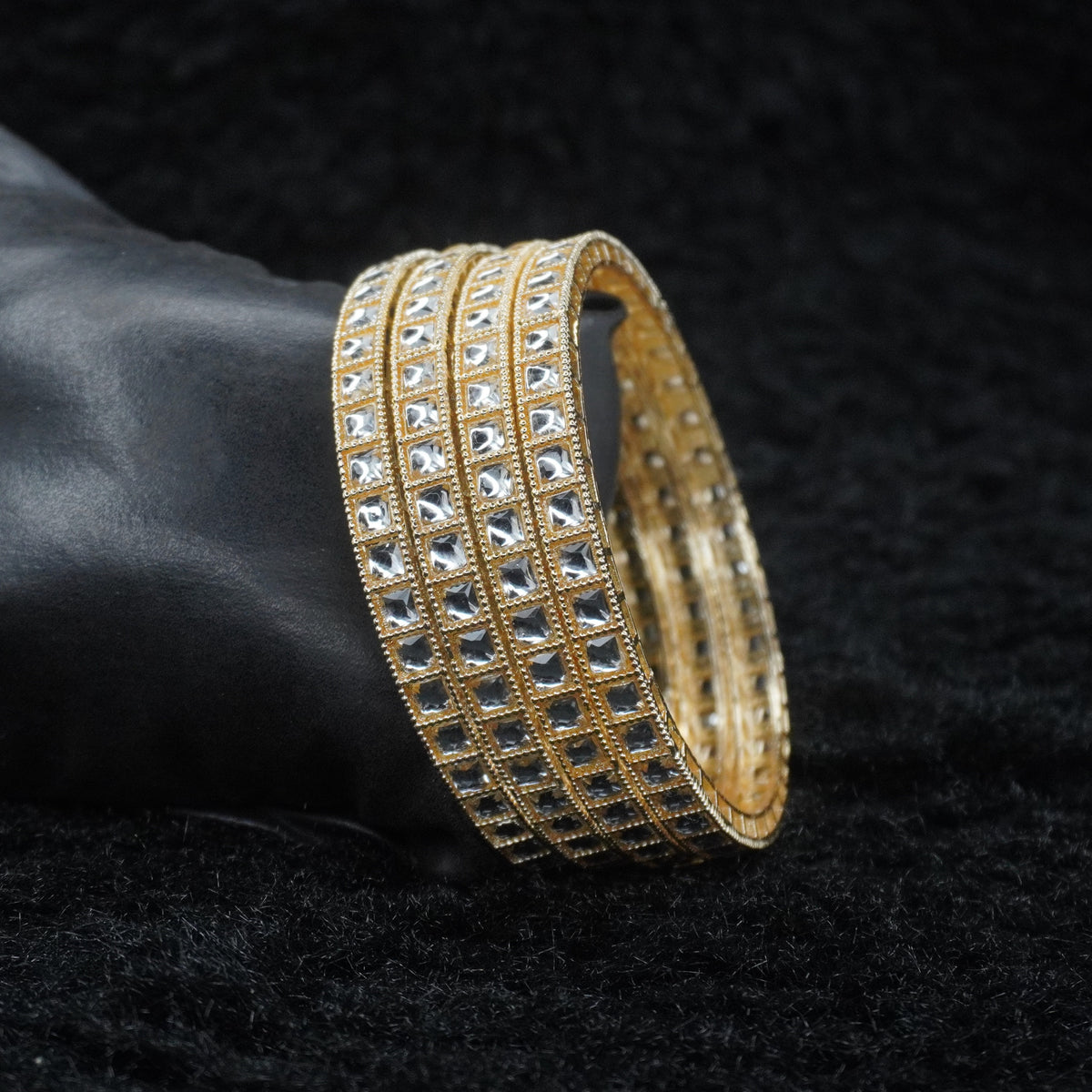 Gold-Plated White Kundan Bangles Set of 4 – Square Stone Traditional Ethnic Wear