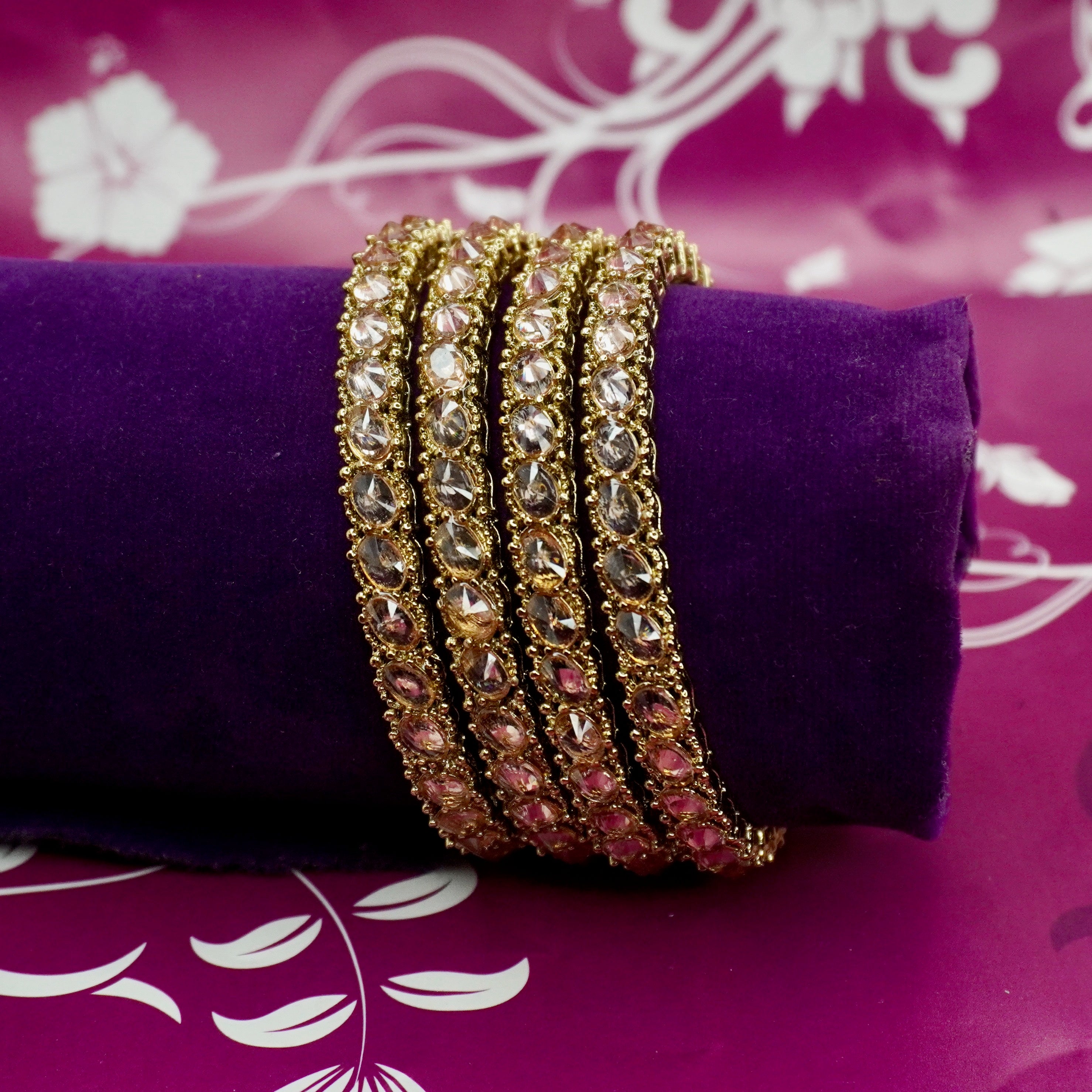 Designer Gold Plated American Diamond Stone Studded Bangles Set for Women Bridal Wedding Party Wear Ethnic Jewellery