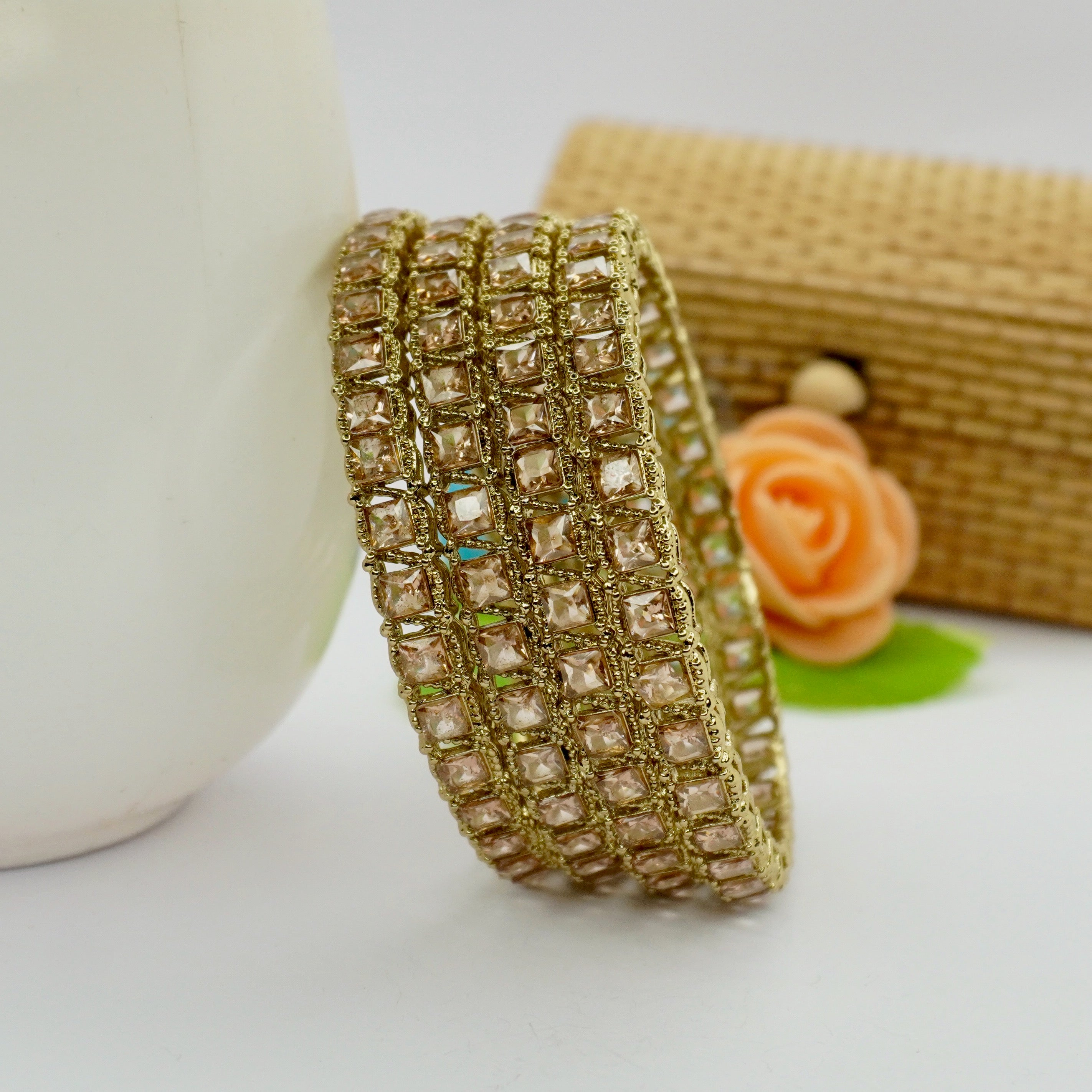 Luxury Gold Crystal Bangles Stack for Women | Trending Wedding & Festive Collection